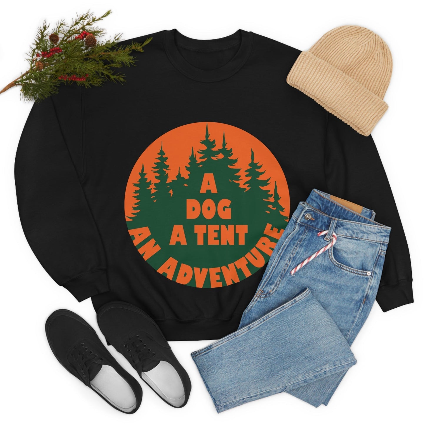 A Dog A Tent an Adventure Time Camping Life Unisex Heavy Blend™ Crewneck Sweatshirt Ichaku [Perfect Gifts Selection]