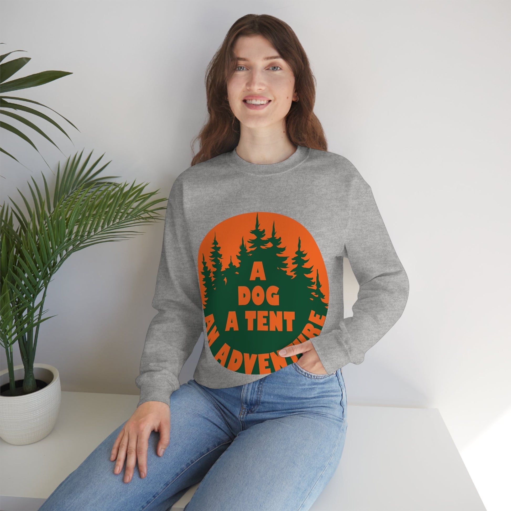 A Dog A Tent an Adventure Time Camping Life Unisex Heavy Blend™ Crewneck Sweatshirt Ichaku [Perfect Gifts Selection]