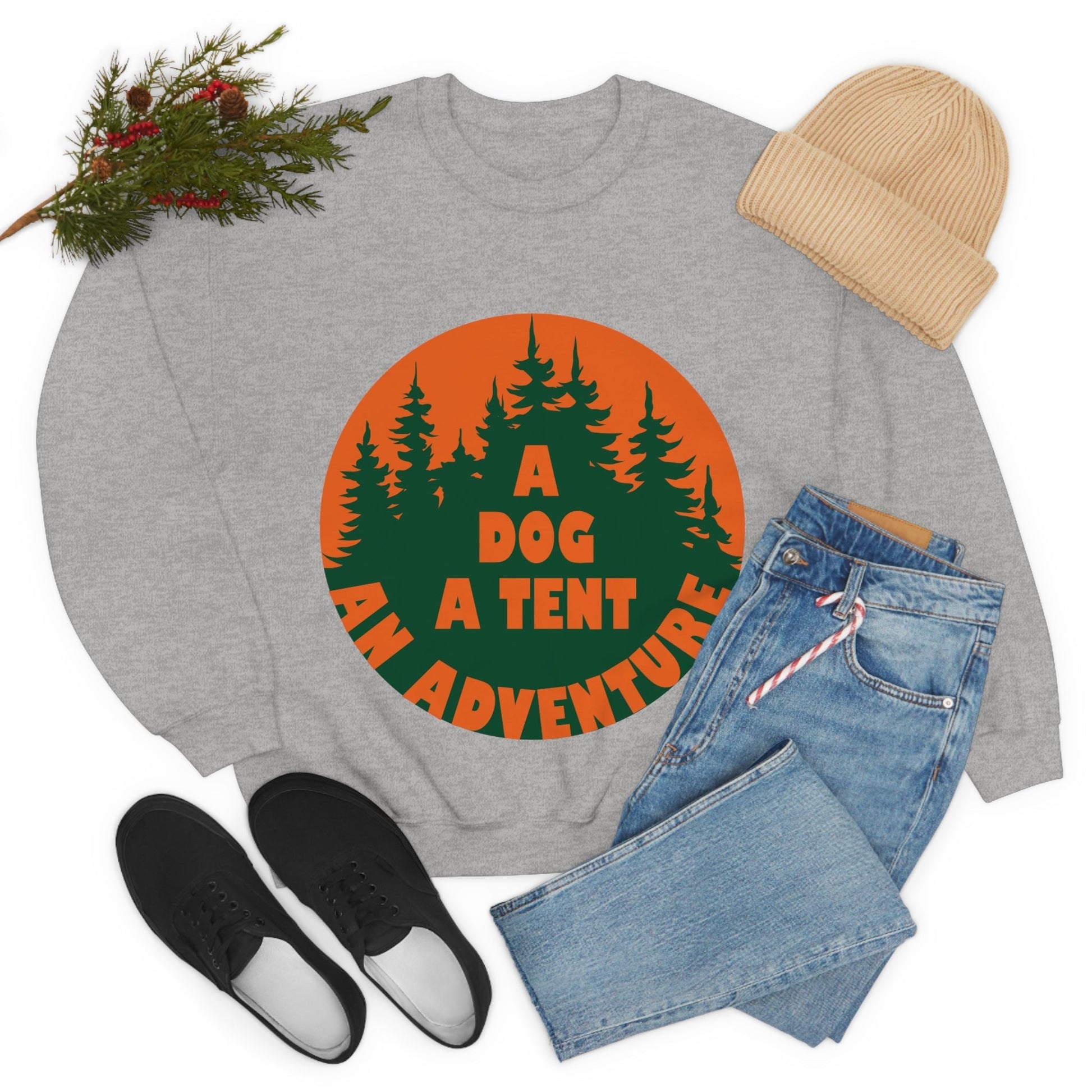 A Dog A Tent an Adventure Time Camping Life Unisex Heavy Blend™ Crewneck Sweatshirt Ichaku [Perfect Gifts Selection]