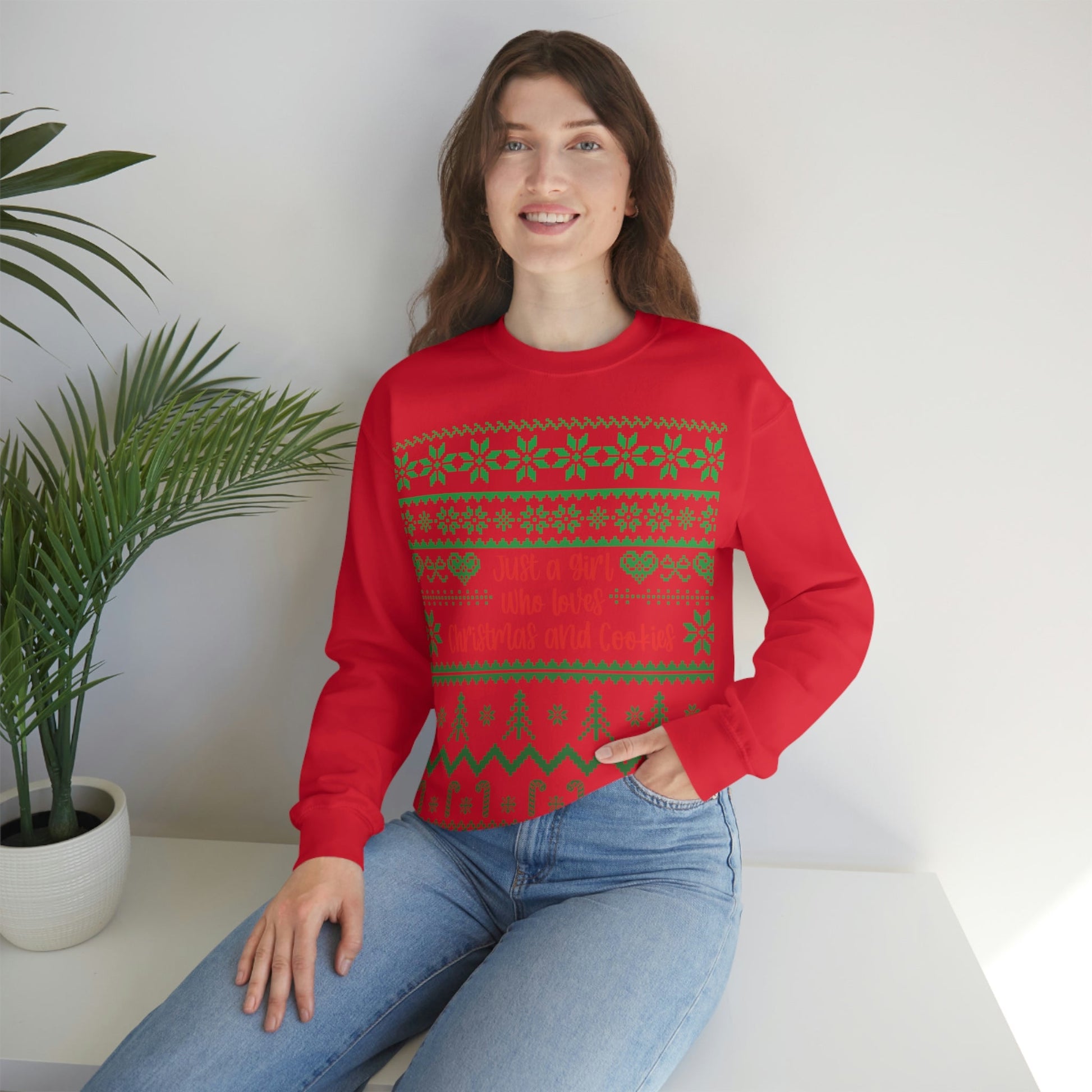 A Girl Who Loves Christmas And Cookies Happy New Year Quotes Unisex Heavy Blend™ Crewneck Sweatshirt Ichaku [Perfect Gifts Selection]