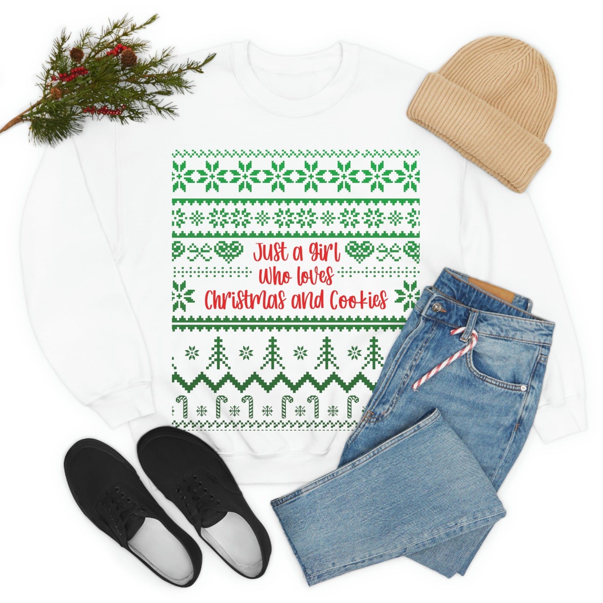 A Girl Who Loves Christmas And Cookies Happy New Year Quotes Unisex Heavy Blend™ Crewneck Sweatshirt Ichaku [Perfect Gifts Selection]