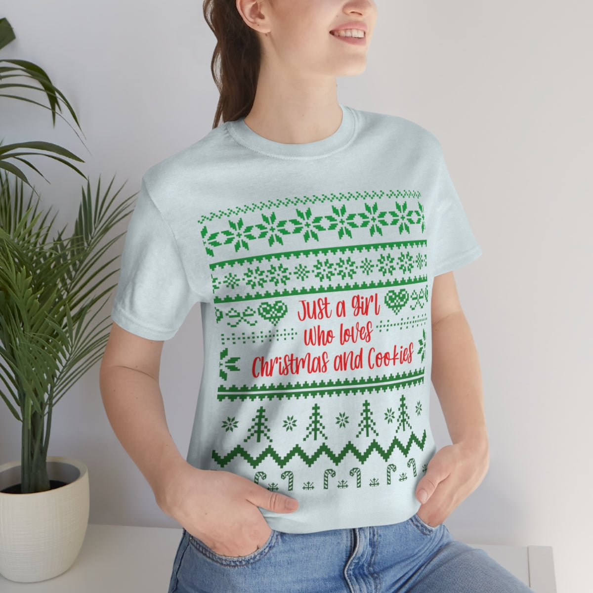 A Girl Who Loves Christmas And Cookies Happy New Year Quotes Unisex Jersey Short Sleeve T-Shirt Ichaku [Perfect Gifts Selection]