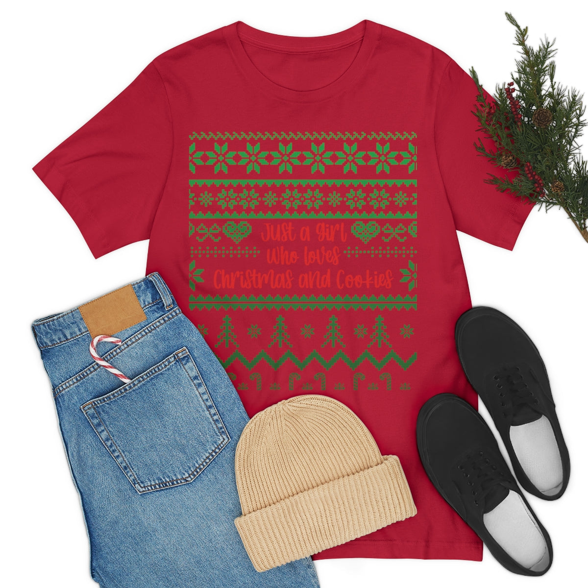 A Girl Who Loves Christmas And Cookies Happy New Year Quotes Unisex Jersey Short Sleeve T-Shirt Ichaku [Perfect Gifts Selection]