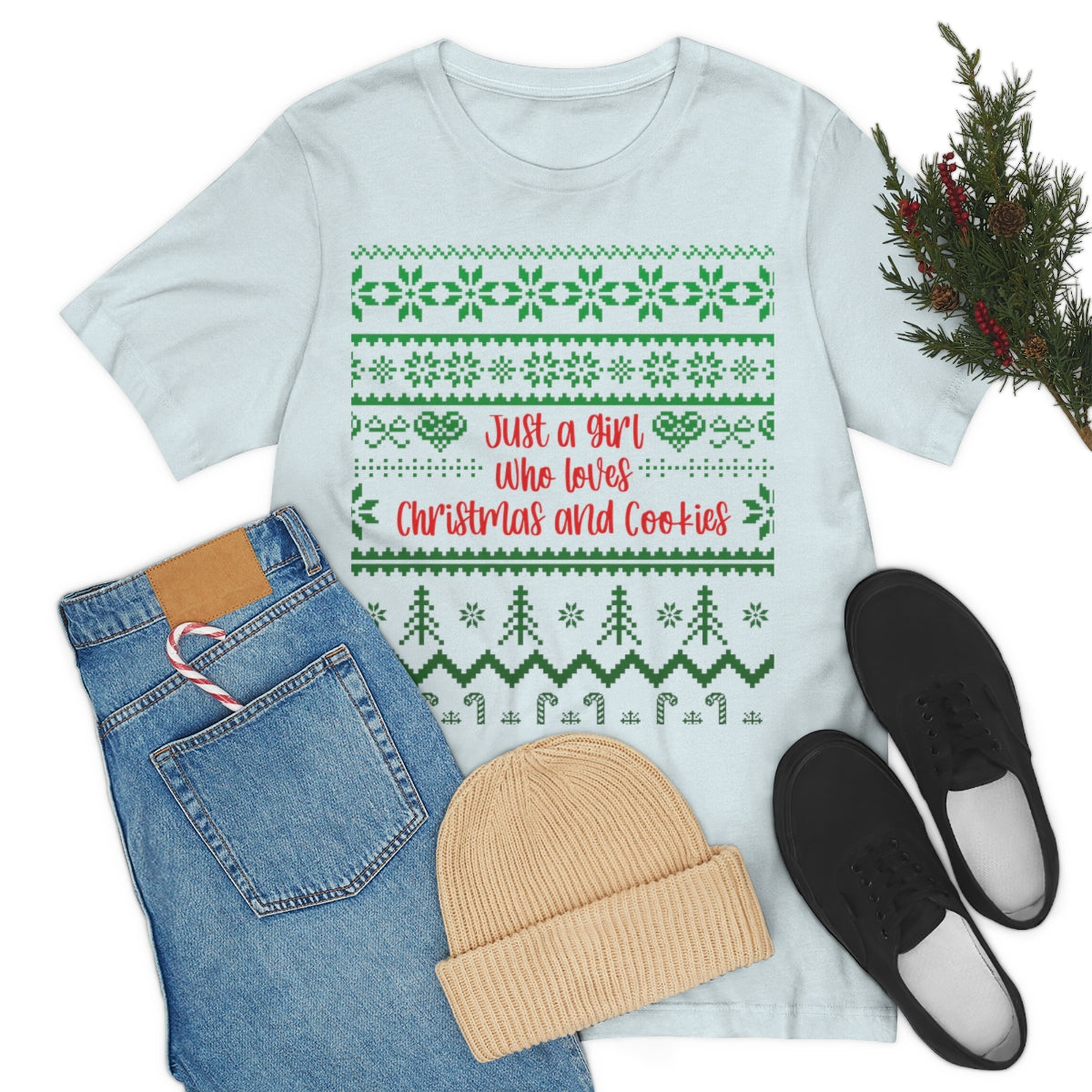 A Girl Who Loves Christmas And Cookies Happy New Year Quotes Unisex Jersey Short Sleeve T-Shirt Ichaku [Perfect Gifts Selection]