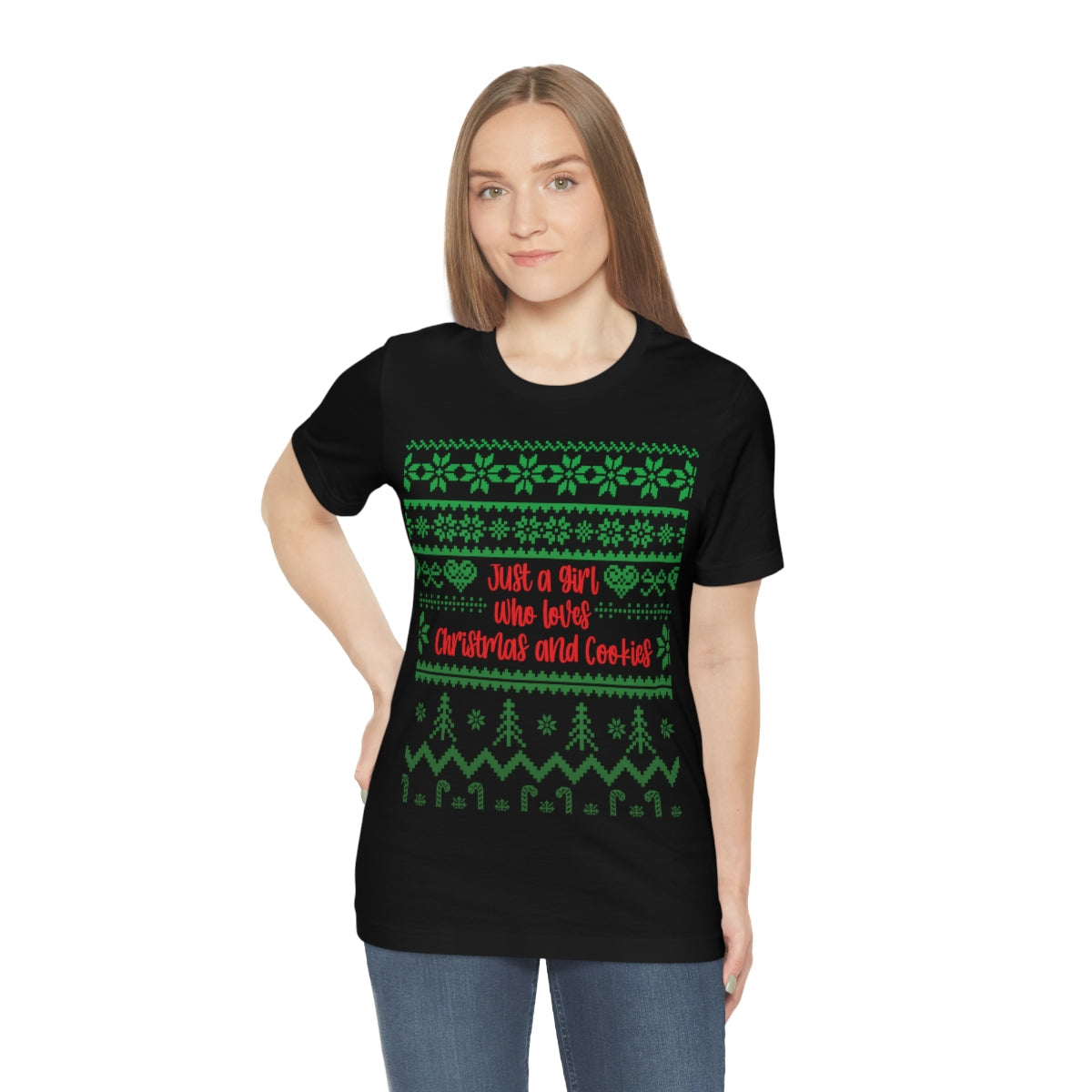 A Girl Who Loves Christmas And Cookies Happy New Year Quotes Unisex Jersey Short Sleeve T-Shirt Ichaku [Perfect Gifts Selection]