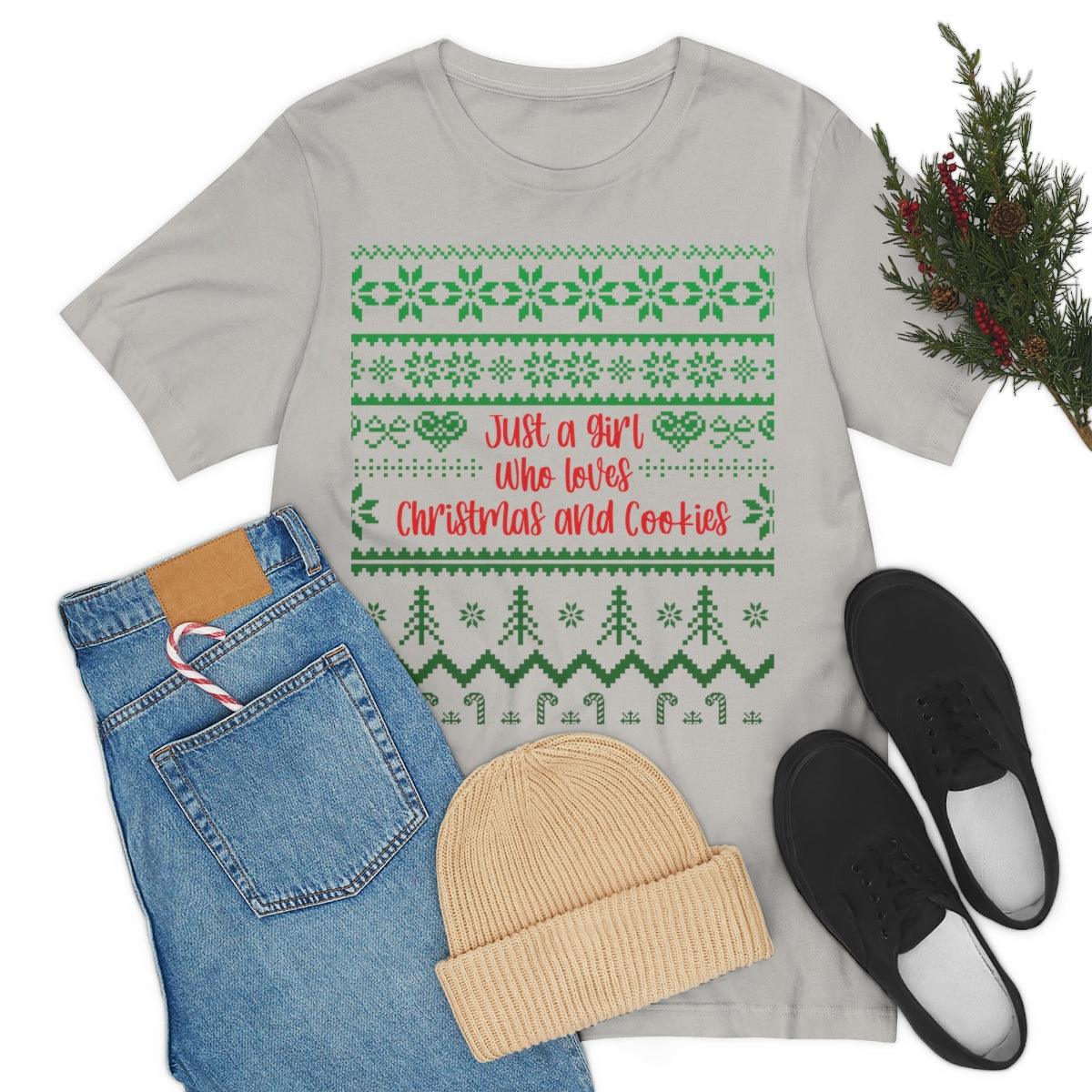 A Girl Who Loves Christmas And Cookies Happy New Year Quotes Unisex Jersey Short Sleeve T-Shirt Ichaku [Perfect Gifts Selection]