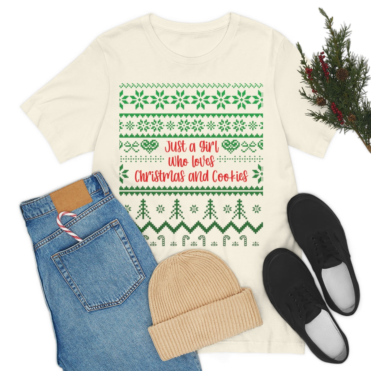 A Girl Who Loves Christmas And Cookies Happy New Year Quotes Unisex Jersey Short Sleeve T-Shirt Ichaku [Perfect Gifts Selection]