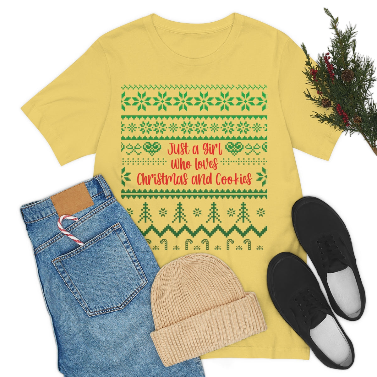 A Girl Who Loves Christmas And Cookies Happy New Year Quotes Unisex Jersey Short Sleeve T-Shirt Ichaku [Perfect Gifts Selection]