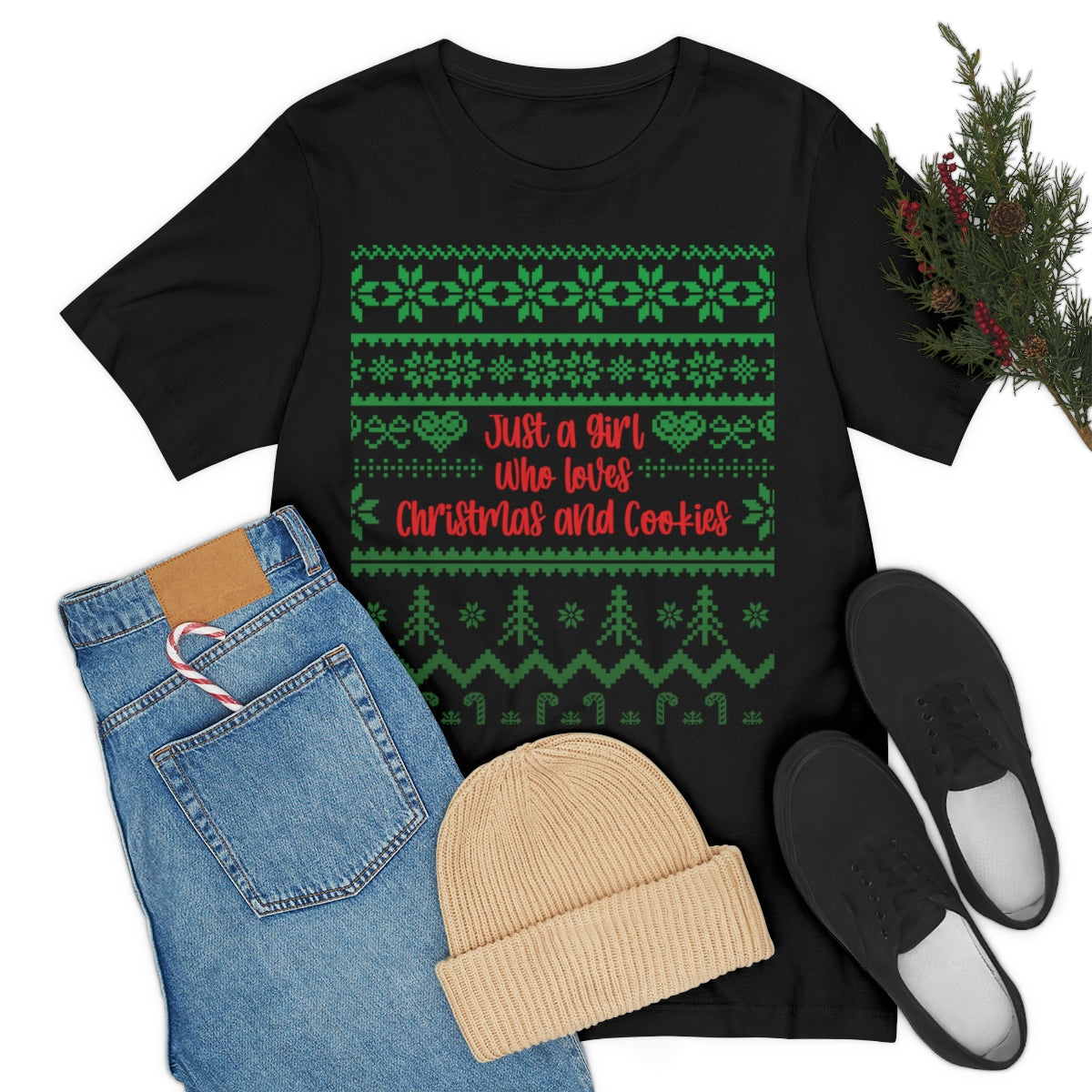 A Girl Who Loves Christmas And Cookies Happy New Year Quotes Unisex Jersey Short Sleeve T-Shirt Ichaku [Perfect Gifts Selection]