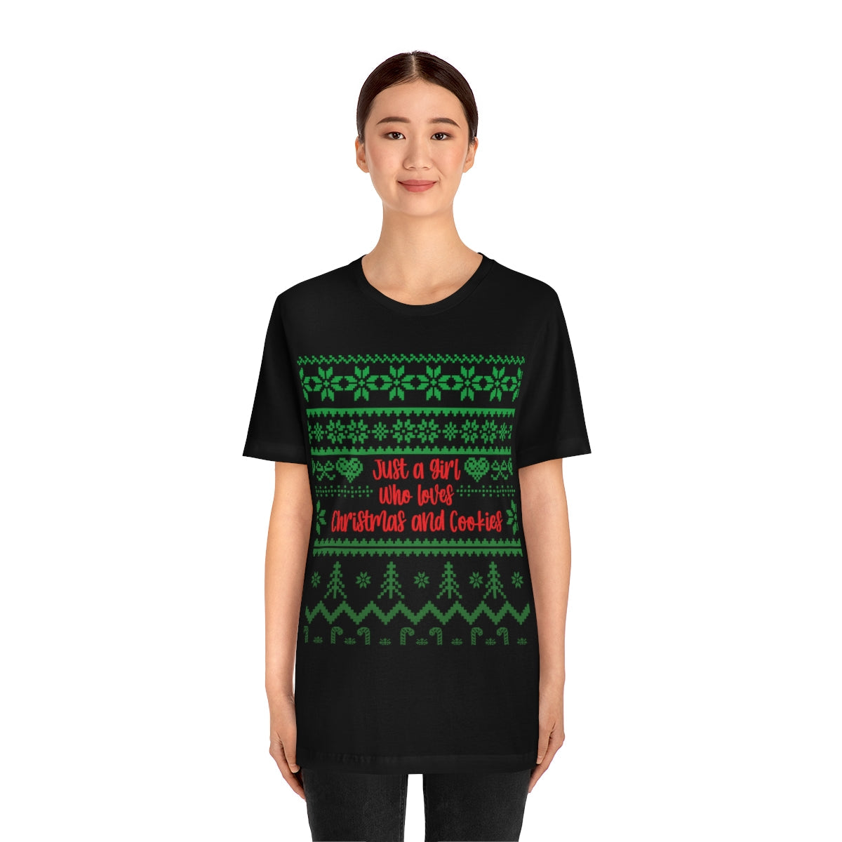 A Girl Who Loves Christmas And Cookies Happy New Year Quotes Unisex Jersey Short Sleeve T-Shirt Ichaku [Perfect Gifts Selection]