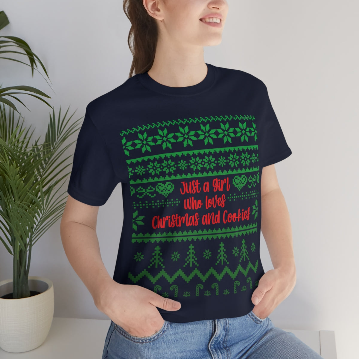 A Girl Who Loves Christmas And Cookies Happy New Year Quotes Unisex Jersey Short Sleeve T-Shirt Ichaku [Perfect Gifts Selection]