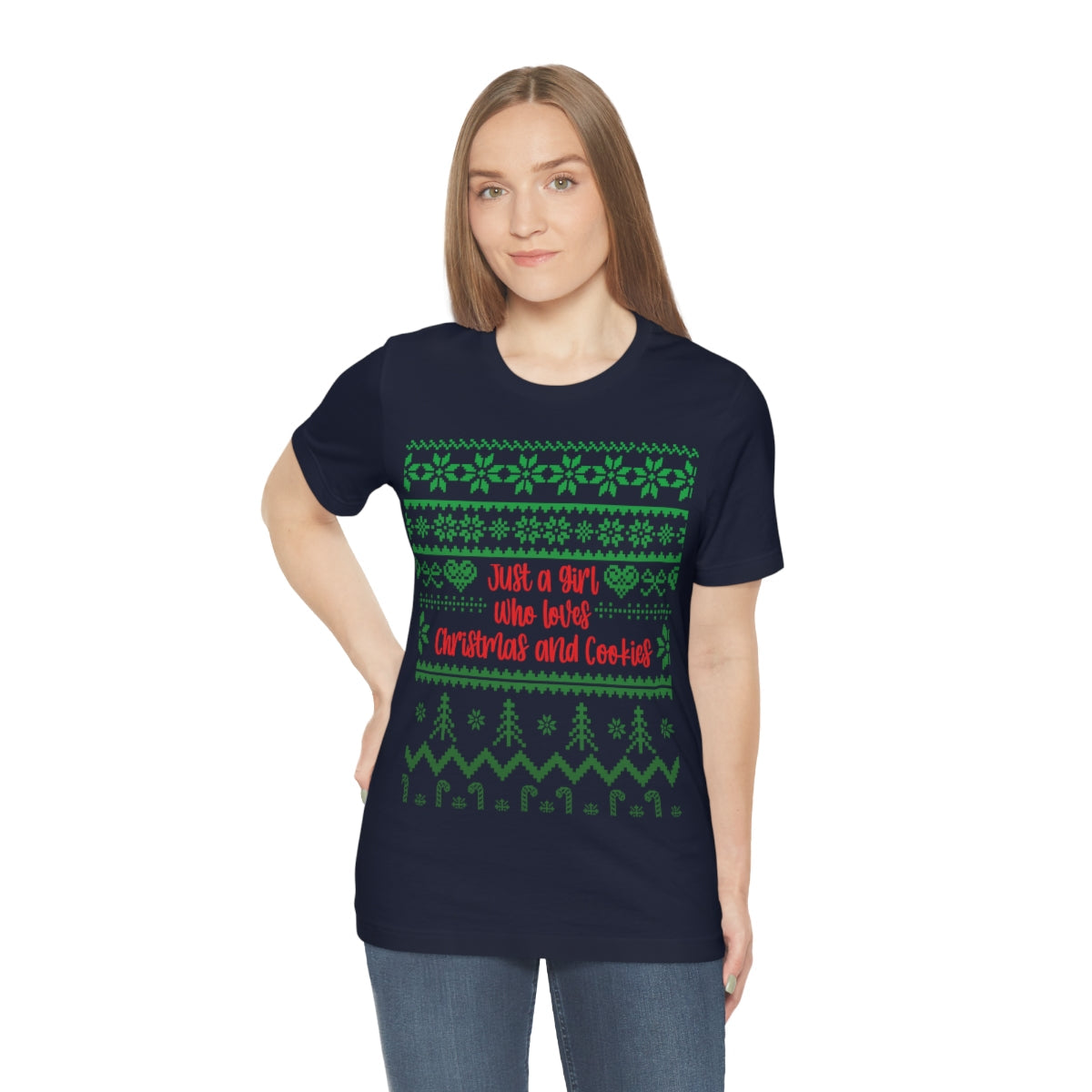 A Girl Who Loves Christmas And Cookies Happy New Year Quotes Unisex Jersey Short Sleeve T-Shirt Ichaku [Perfect Gifts Selection]