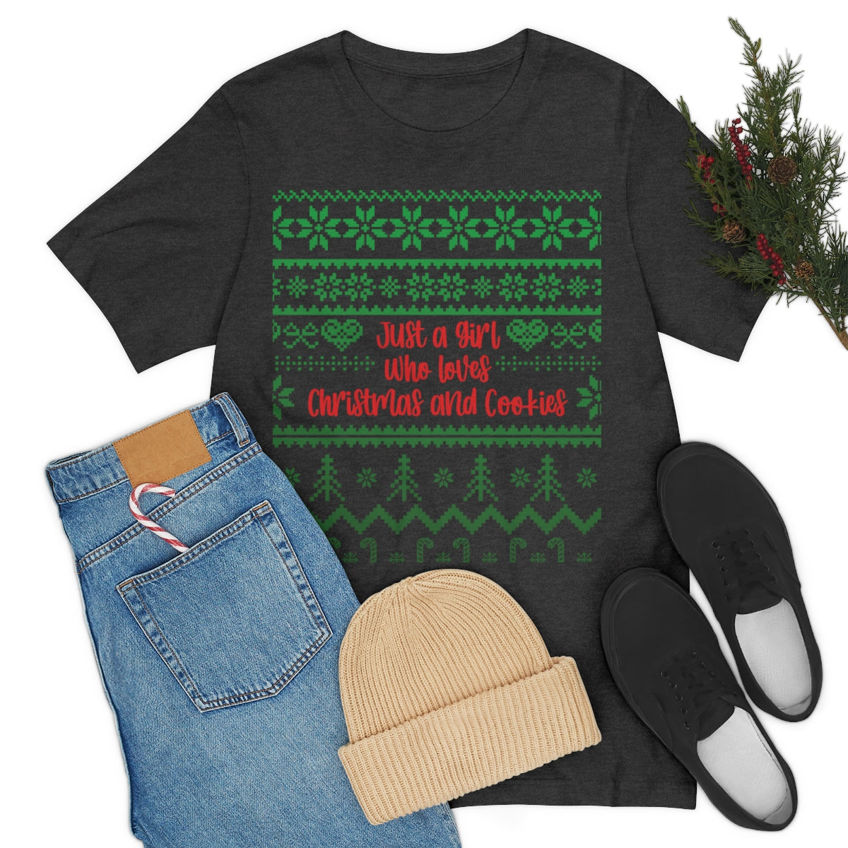 A Girl Who Loves Christmas And Cookies Happy New Year Quotes Unisex Jersey Short Sleeve T-Shirt Ichaku [Perfect Gifts Selection]