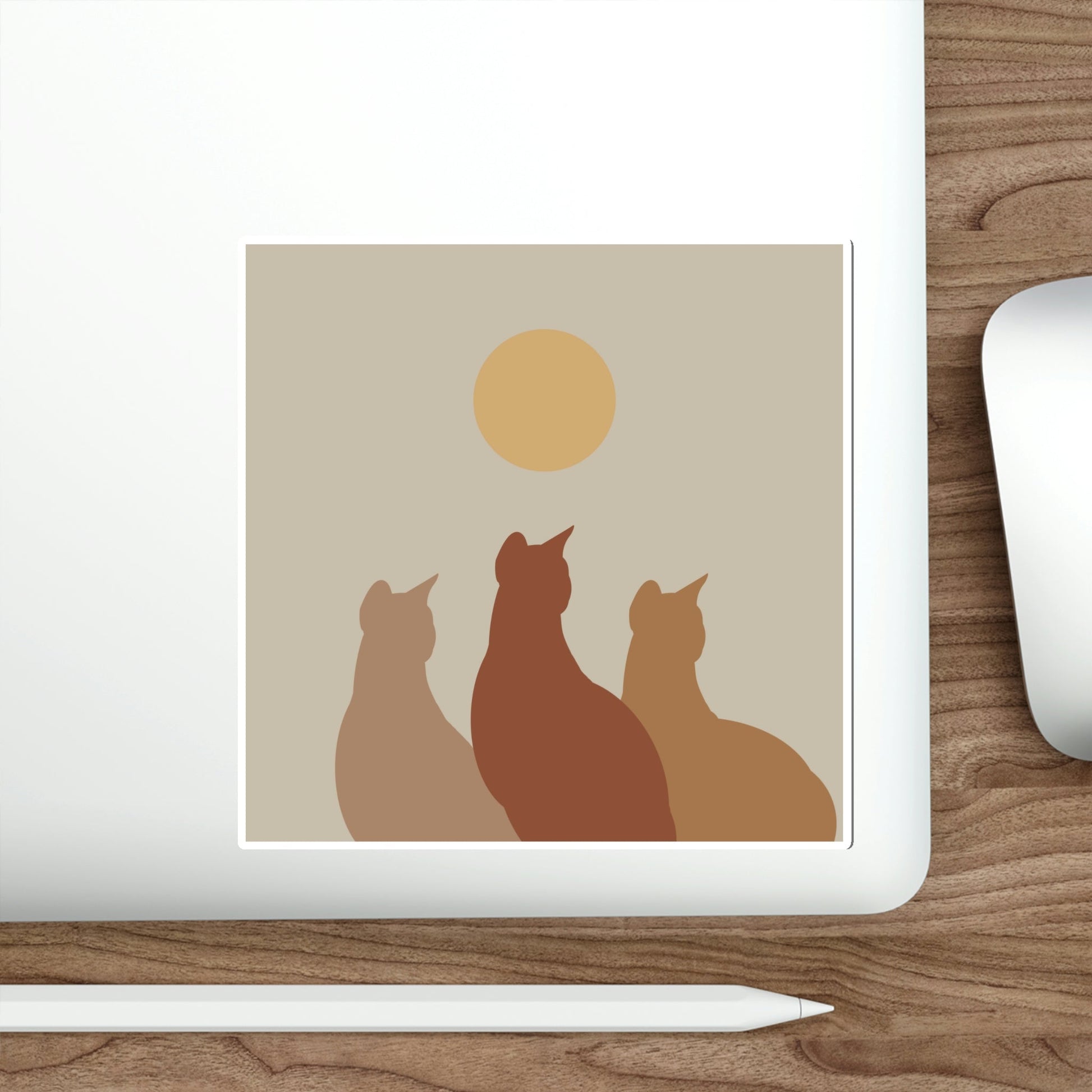 Abstract Boho Cats Relaxed Aesthetic Beige Minimalist Art Die-Cut Sticker Ichaku [Perfect Gifts Selection]