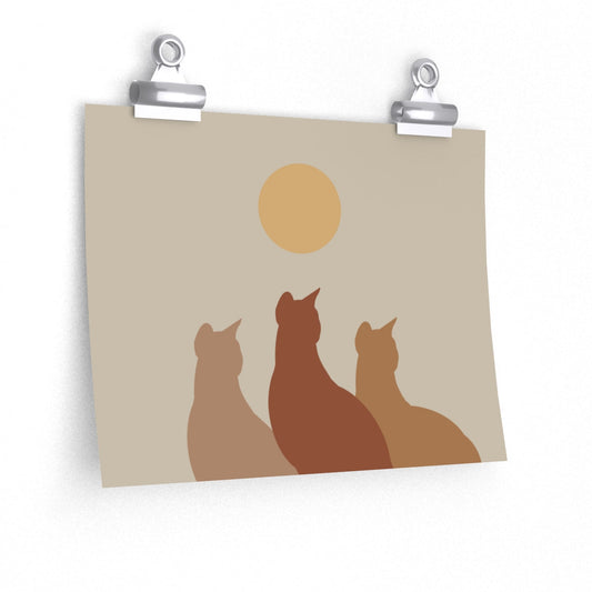 Abstract Boho Cats Relaxed Aesthetic Beige Minimalist Art Premium Matte Horizontal Posters Ichaku [Perfect Gifts Selection]