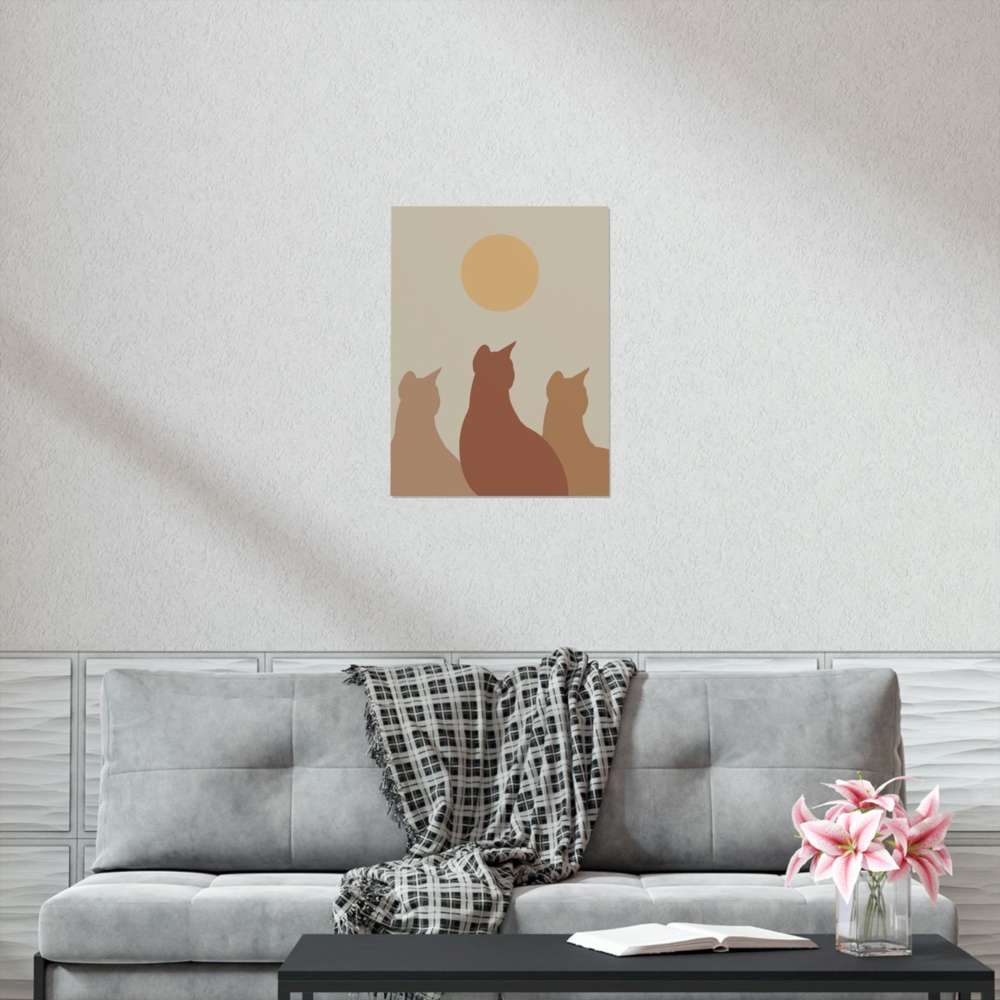 Abstract Boho Cats Relaxed Aesthetic Beige Minimalist Art Premium Matte Vertical Posters Ichaku [Perfect Gifts Selection]