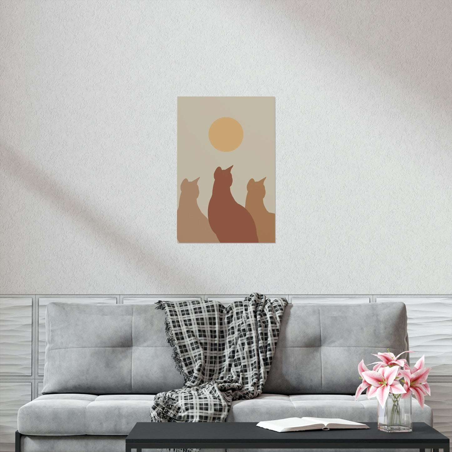 Abstract Boho Cats Relaxed Aesthetic Beige Minimalist Art Premium Matte Vertical Posters Ichaku [Perfect Gifts Selection]