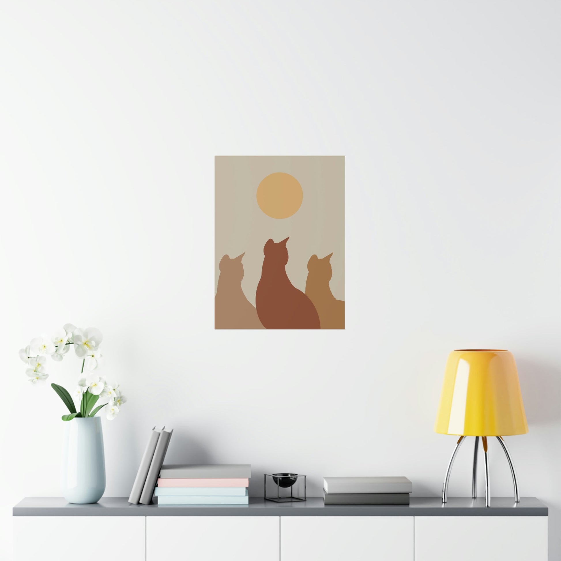 Abstract Boho Cats Relaxed Aesthetic Beige Minimalist Art Premium Matte Vertical Posters Ichaku [Perfect Gifts Selection]