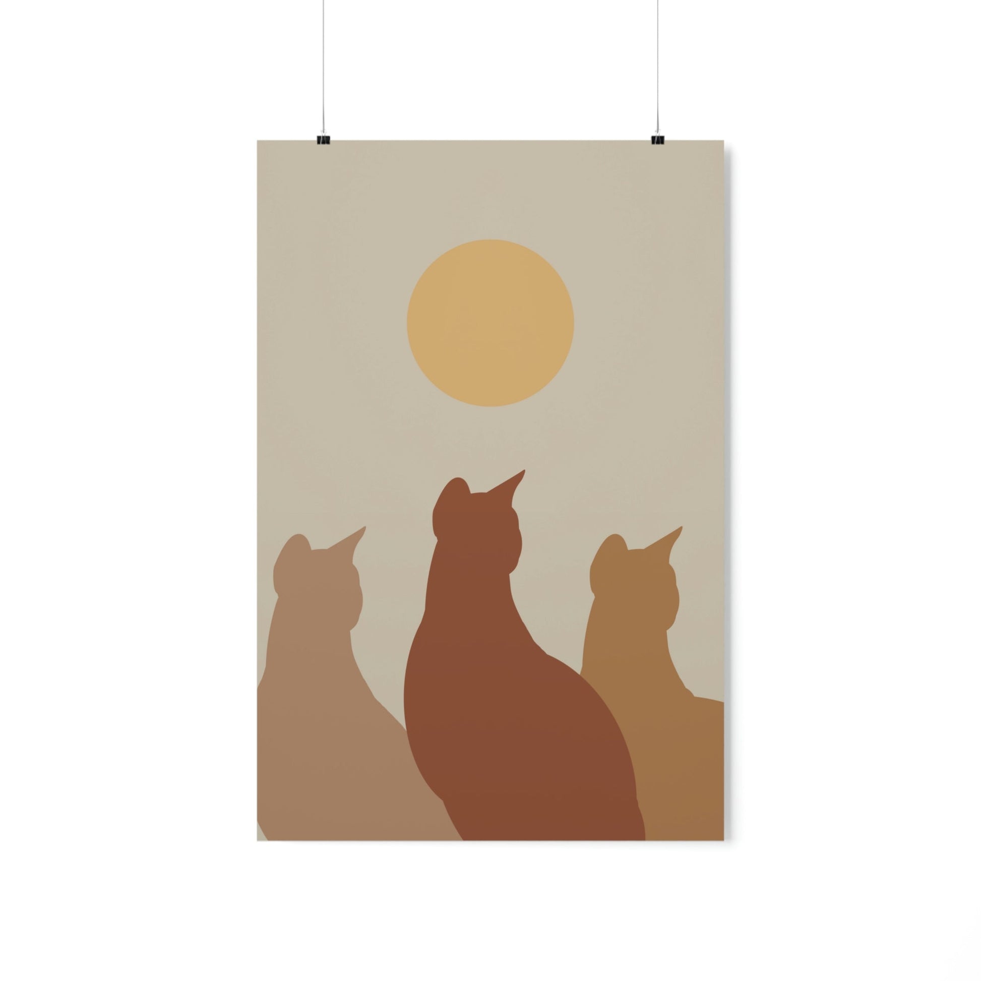 Abstract Boho Cats Relaxed Aesthetic Beige Minimalist Art Premium Matte Vertical Posters Ichaku [Perfect Gifts Selection]