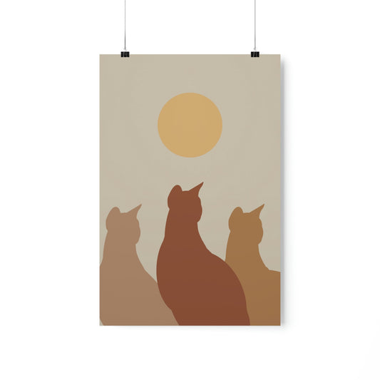 Abstract Boho Cats Relaxed Aesthetic Beige Minimalist Art Premium Matte Vertical Posters Ichaku [Perfect Gifts Selection]