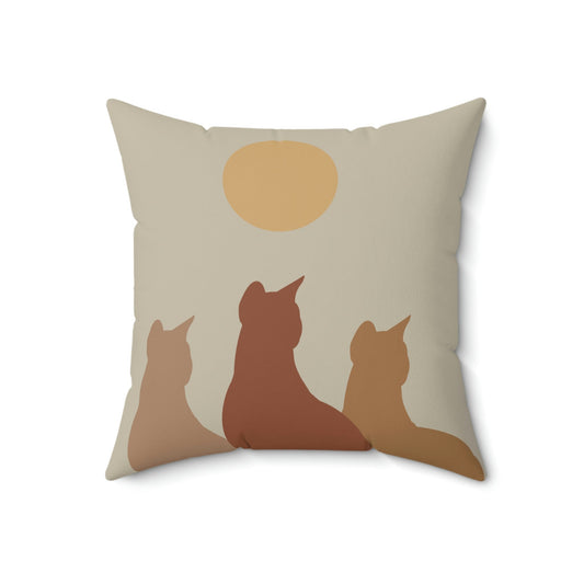 Abstract Boho Cats Relaxed Aesthetic Beige Minimalist Art Spun Polyester Square Pillow Ichaku [Perfect Gifts Selection]