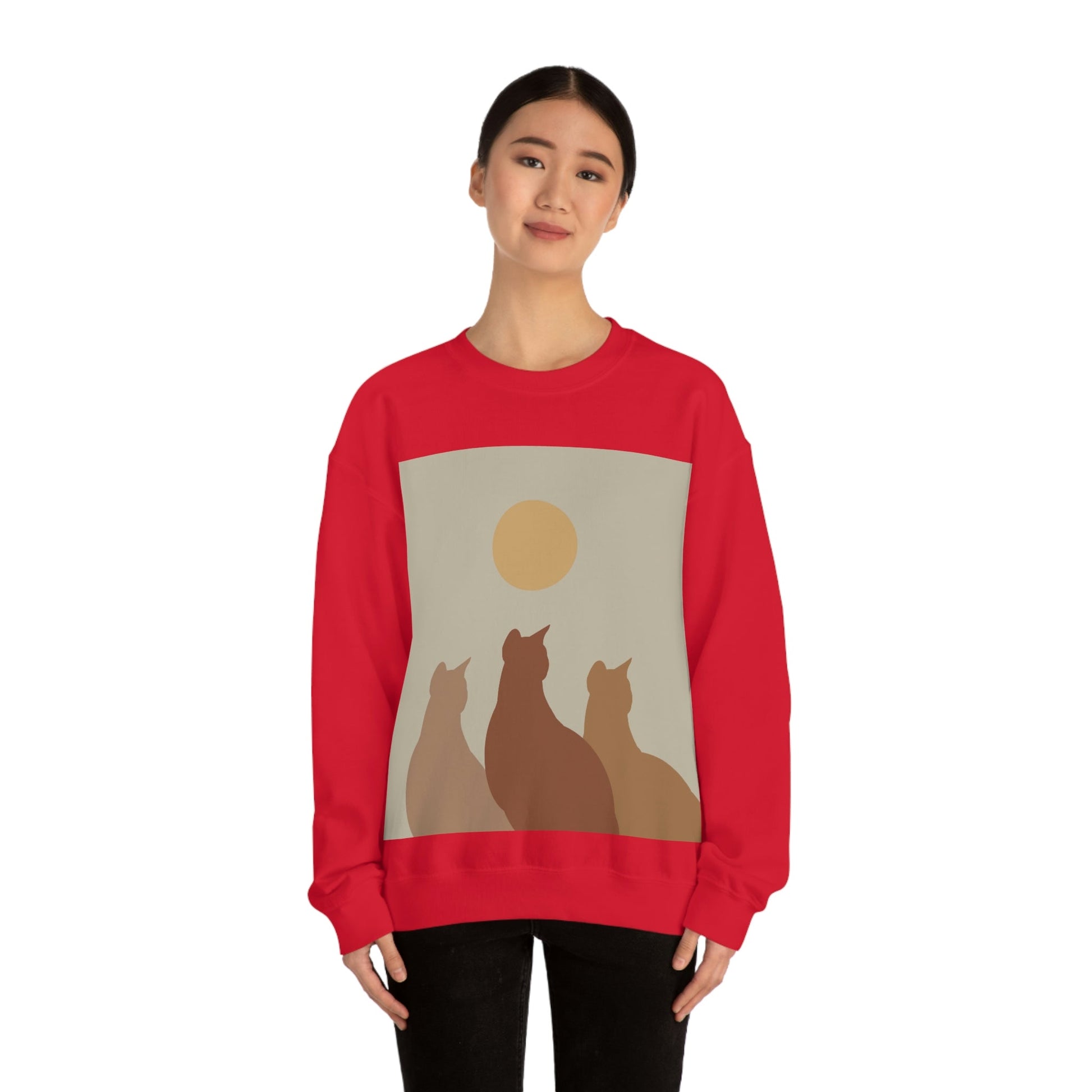 Abstract Boho Cats Relaxed Aesthetic Beige Minimalist Art Unisex Heavy Blend™ Crewneck Sweatshirt Ichaku [Perfect Gifts Selection]