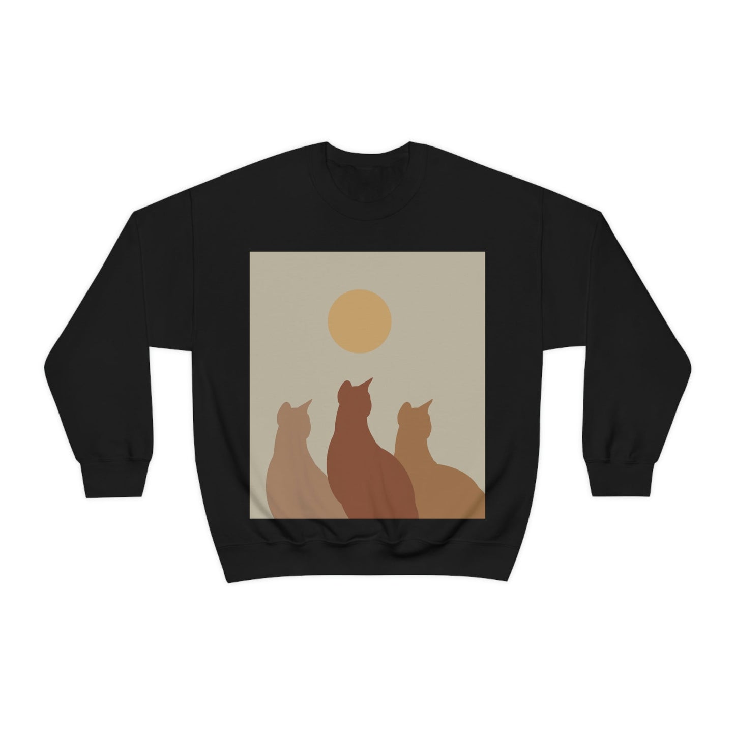 Abstract Boho Cats Relaxed Aesthetic Beige Minimalist Art Unisex Heavy Blend™ Crewneck Sweatshirt Ichaku [Perfect Gifts Selection]