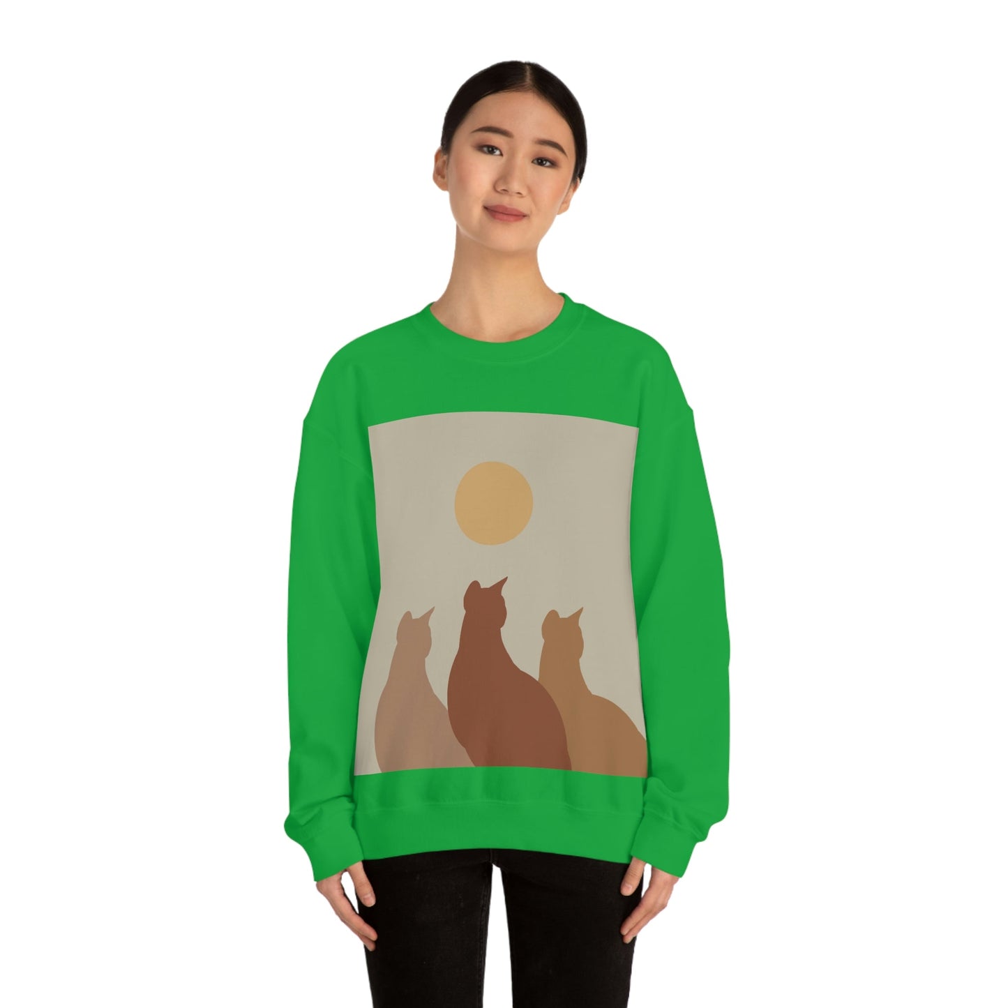 Abstract Boho Cats Relaxed Aesthetic Beige Minimalist Art Unisex Heavy Blend™ Crewneck Sweatshirt Ichaku [Perfect Gifts Selection]