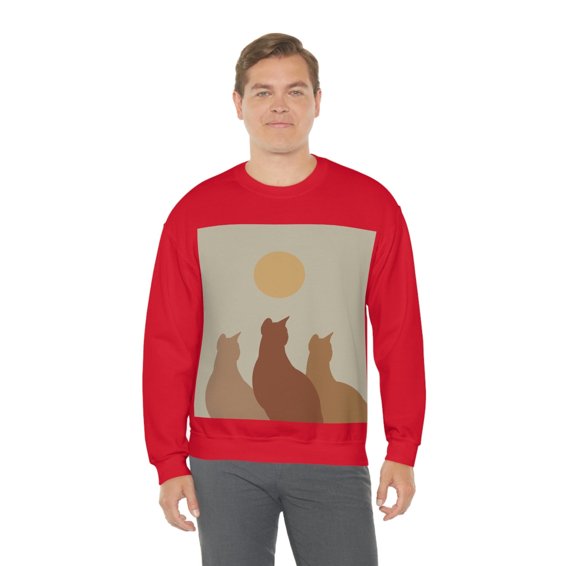 Abstract Boho Cats Relaxed Aesthetic Beige Minimalist Art Unisex Heavy Blend™ Crewneck Sweatshirt Ichaku [Perfect Gifts Selection]