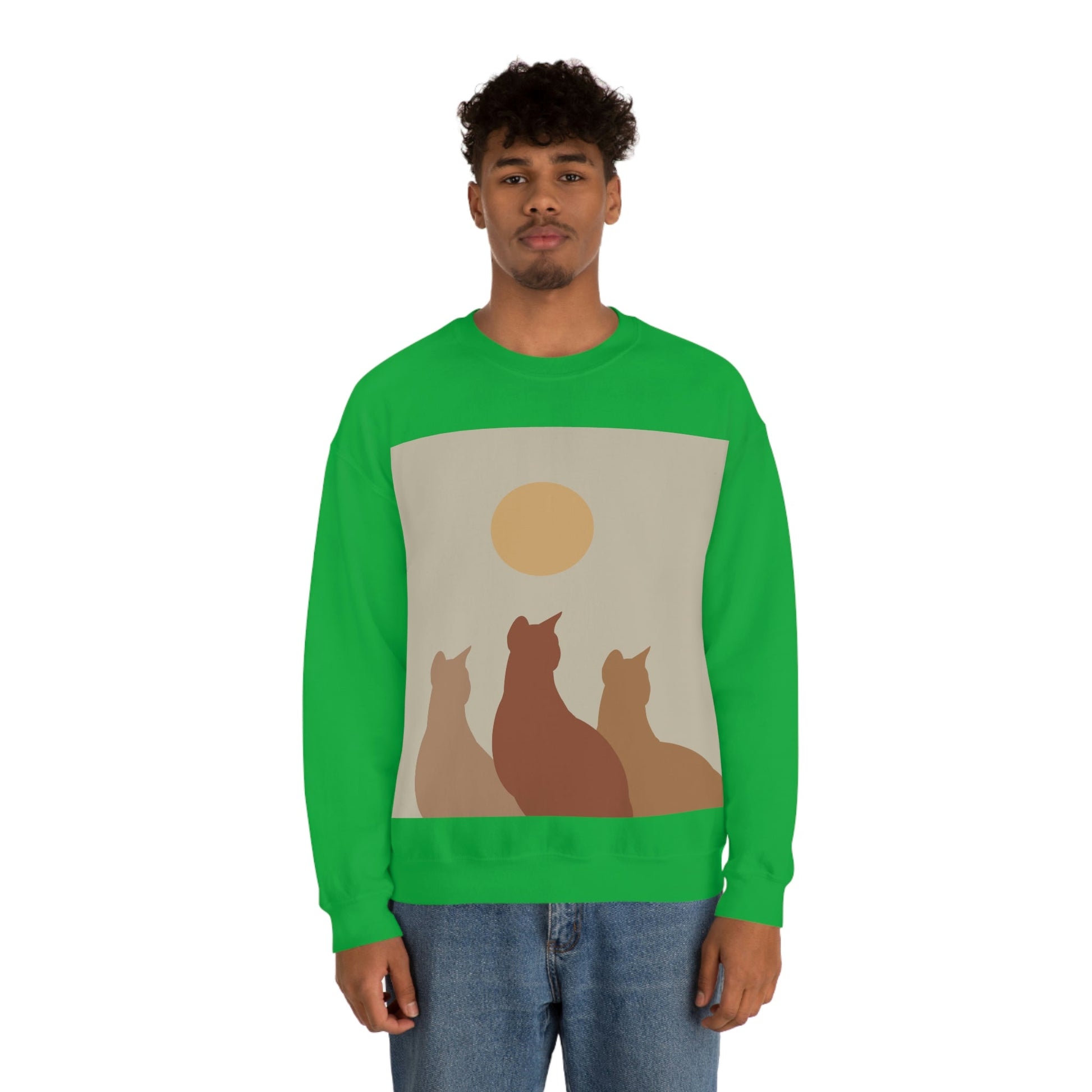 Abstract Boho Cats Relaxed Aesthetic Beige Minimalist Art Unisex Heavy Blend™ Crewneck Sweatshirt Ichaku [Perfect Gifts Selection]