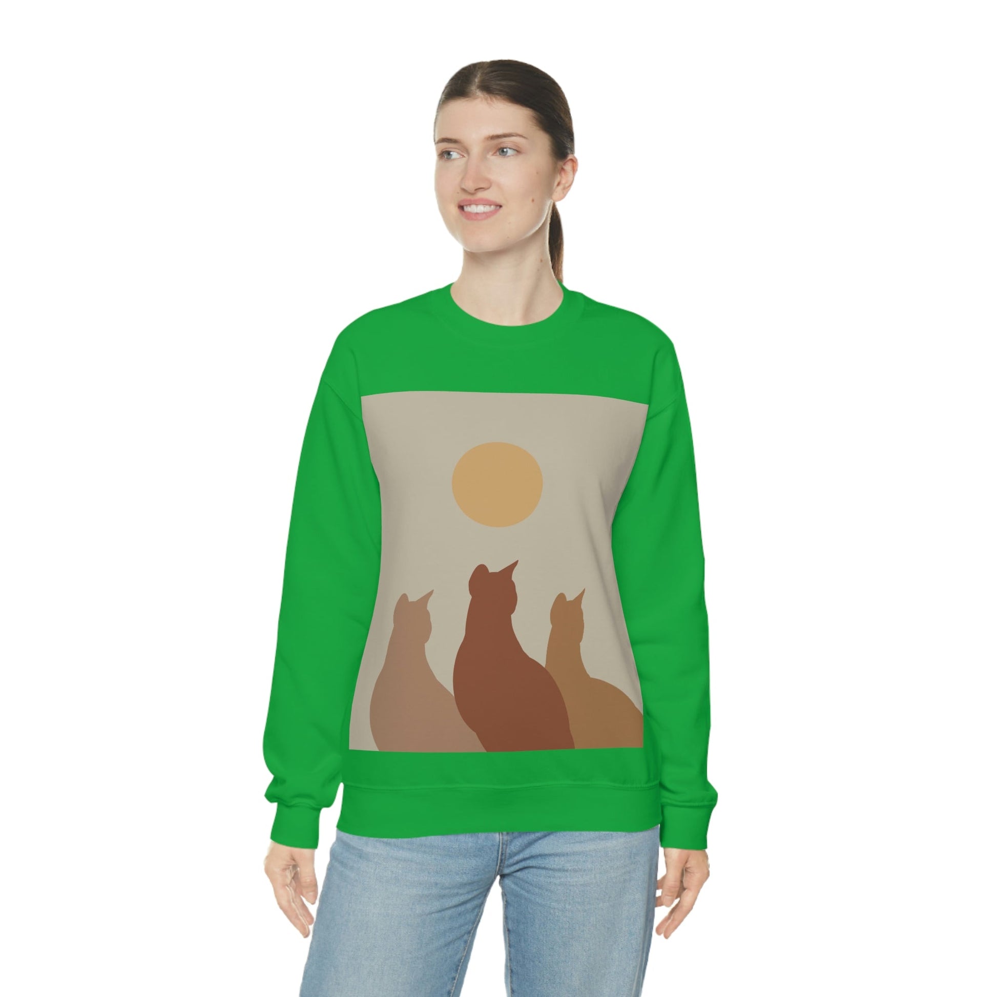 Abstract Boho Cats Relaxed Aesthetic Beige Minimalist Art Unisex Heavy Blend™ Crewneck Sweatshirt Ichaku [Perfect Gifts Selection]