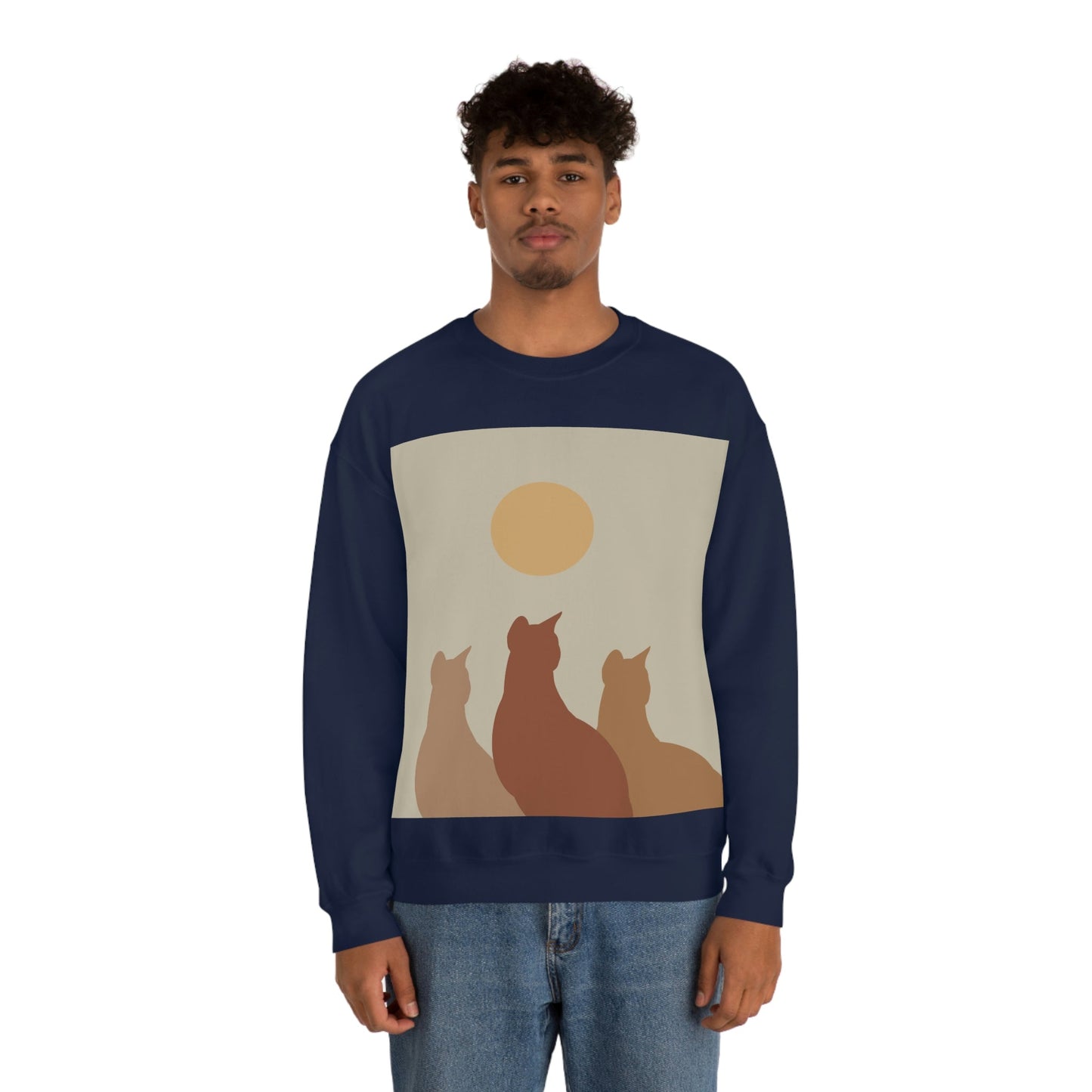 Abstract Boho Cats Relaxed Aesthetic Beige Minimalist Art Unisex Heavy Blend™ Crewneck Sweatshirt Ichaku [Perfect Gifts Selection]