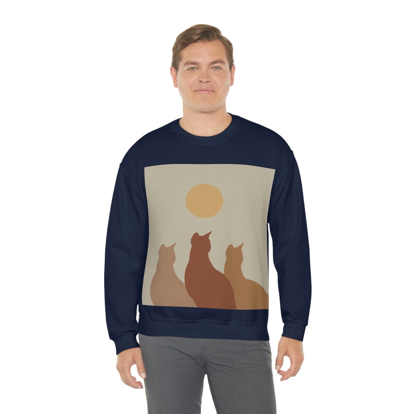 Abstract Boho Cats Relaxed Aesthetic Beige Minimalist Art Unisex Heavy Blend™ Crewneck Sweatshirt Ichaku [Perfect Gifts Selection]