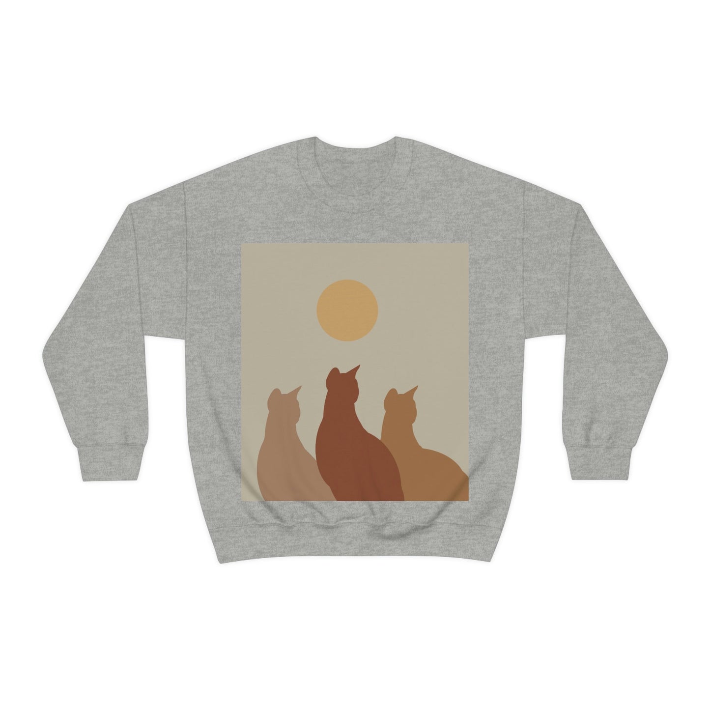 Abstract Boho Cats Relaxed Aesthetic Beige Minimalist Art Unisex Heavy Blend™ Crewneck Sweatshirt Ichaku [Perfect Gifts Selection]