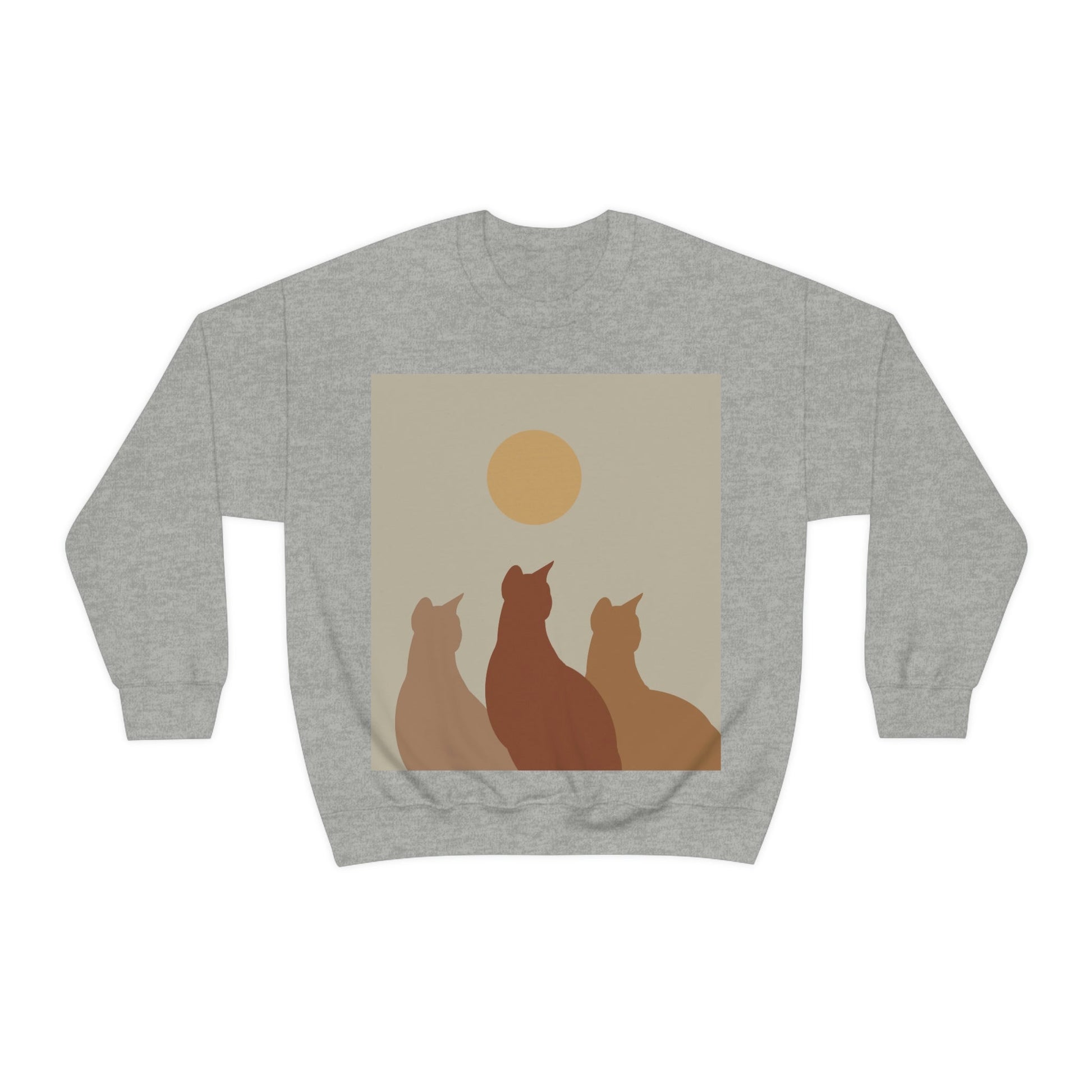 Abstract Boho Cats Relaxed Aesthetic Beige Minimalist Art Unisex Heavy Blend™ Crewneck Sweatshirt Ichaku [Perfect Gifts Selection]