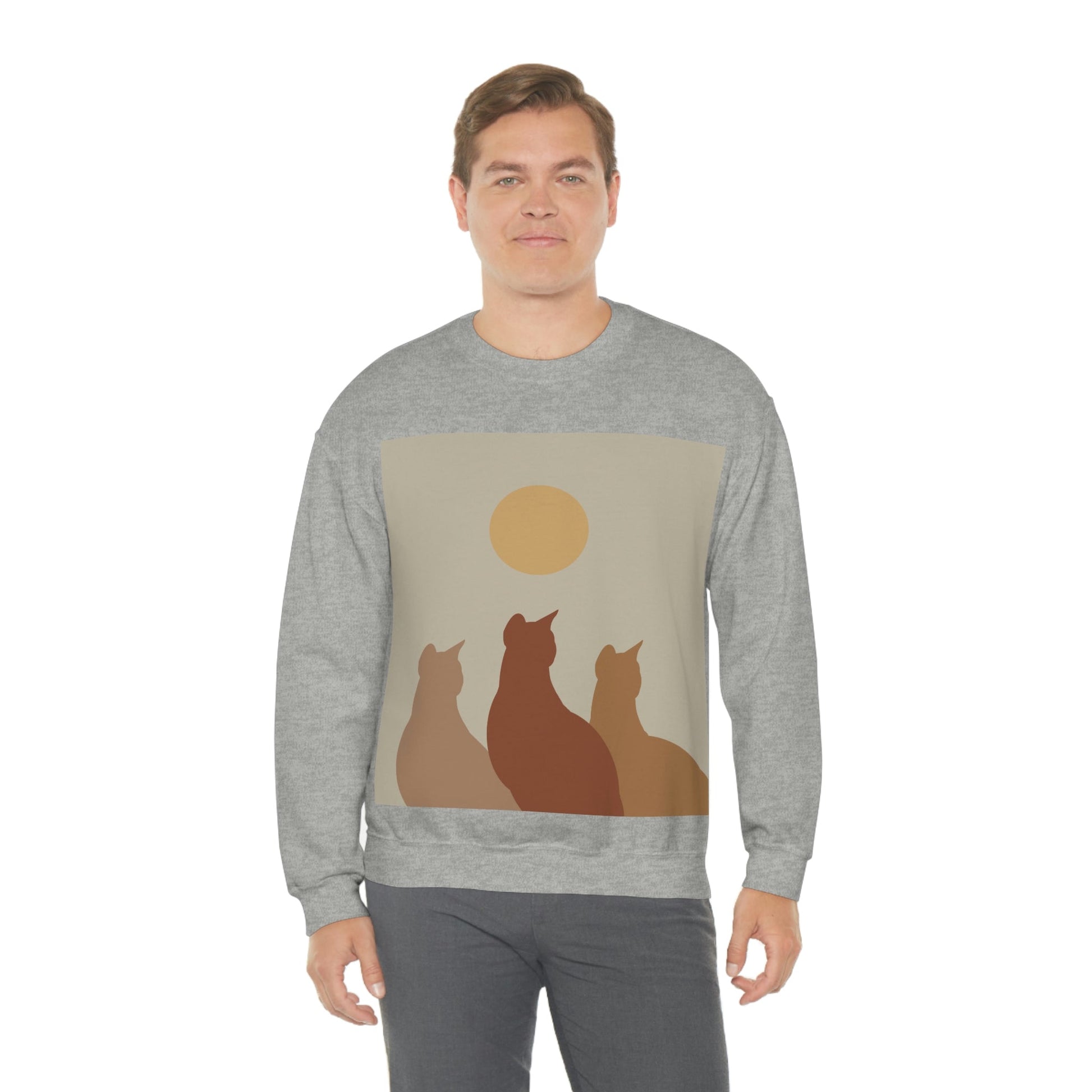 Abstract Boho Cats Relaxed Aesthetic Beige Minimalist Art Unisex Heavy Blend™ Crewneck Sweatshirt Ichaku [Perfect Gifts Selection]