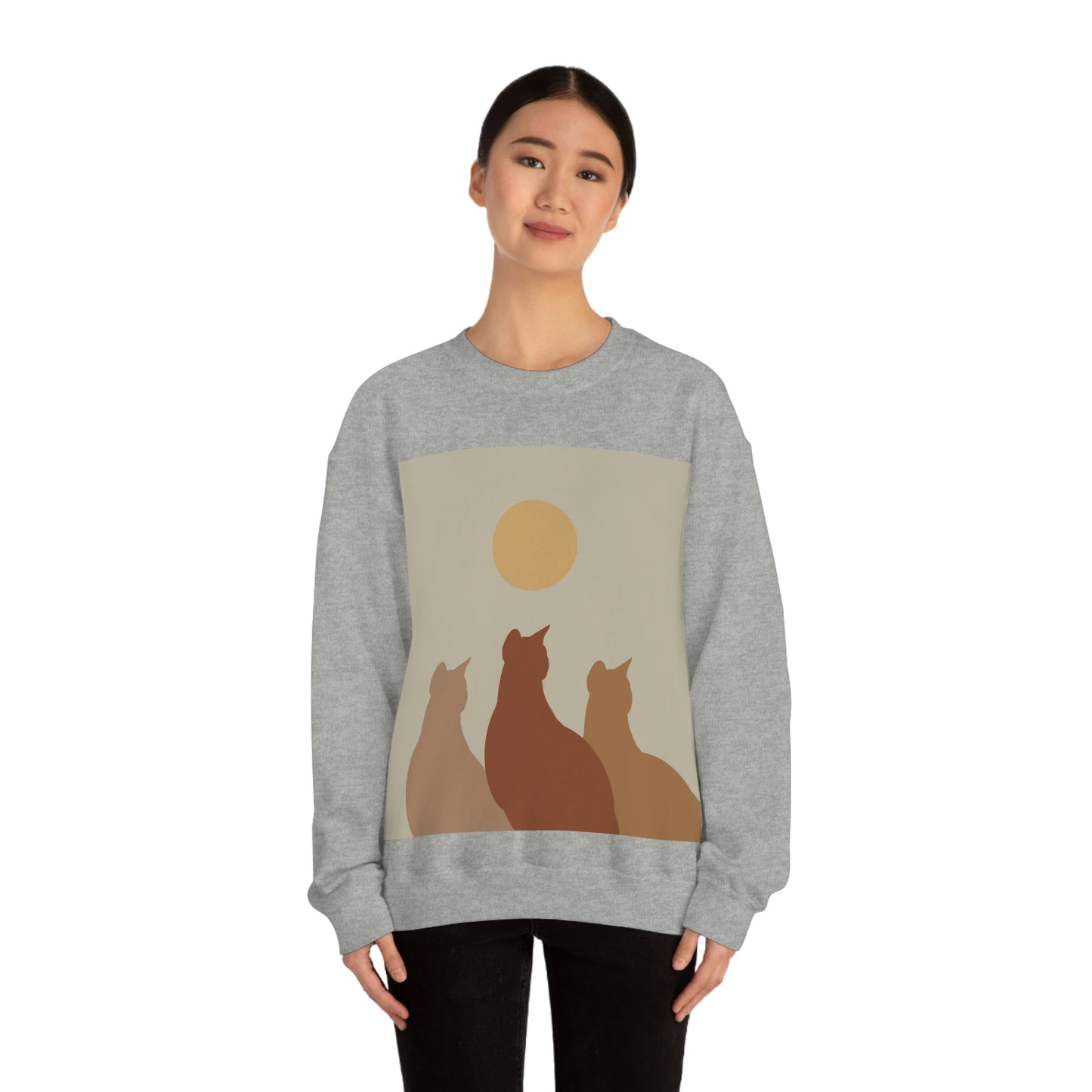 Abstract Boho Cats Relaxed Aesthetic Beige Minimalist Art Unisex Heavy Blend™ Crewneck Sweatshirt Ichaku [Perfect Gifts Selection]