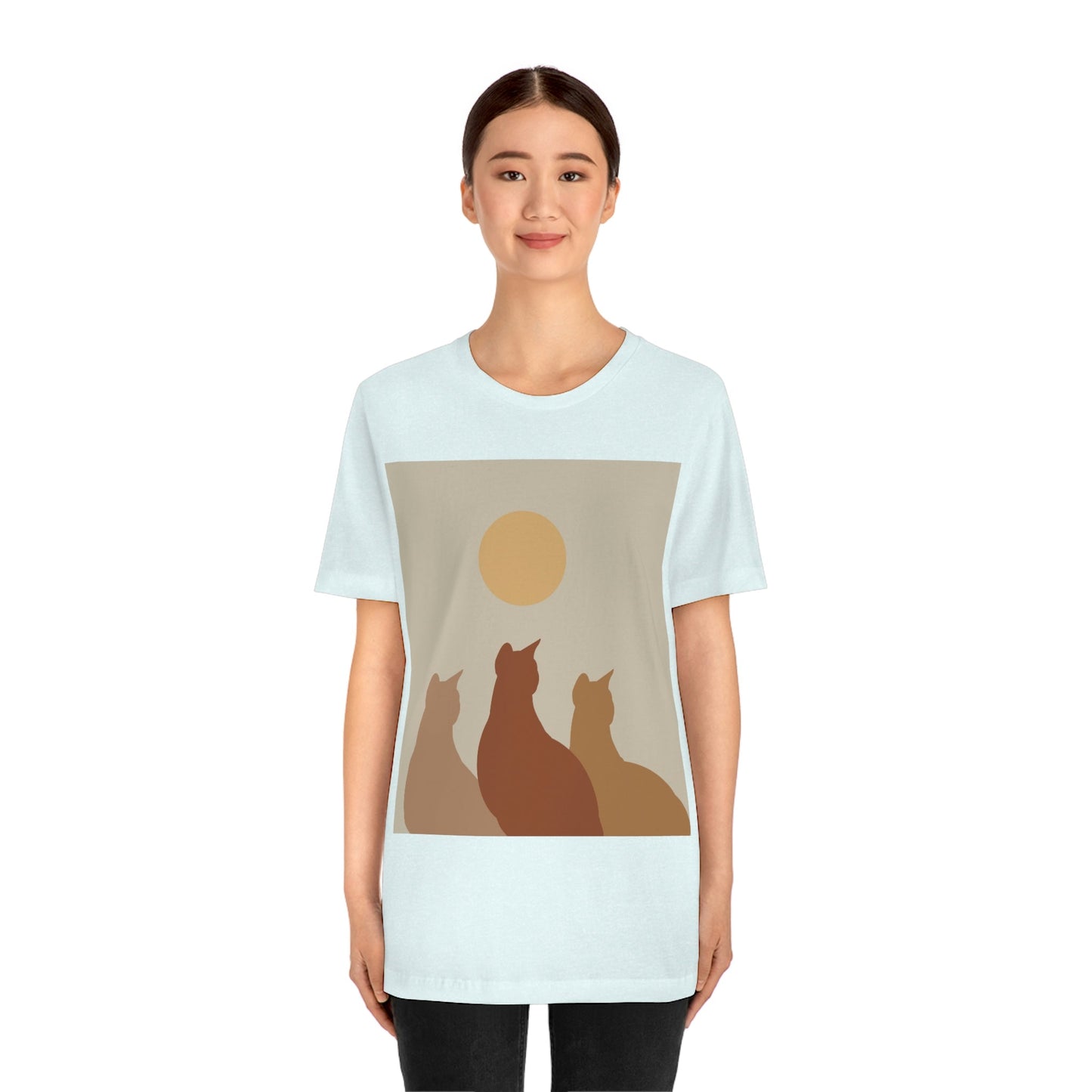 Abstract Boho Cats Relaxed Aesthetic Beige Minimalist Art Unisex Jersey Short Sleeve T-Shirt Ichaku [Perfect Gifts Selection]