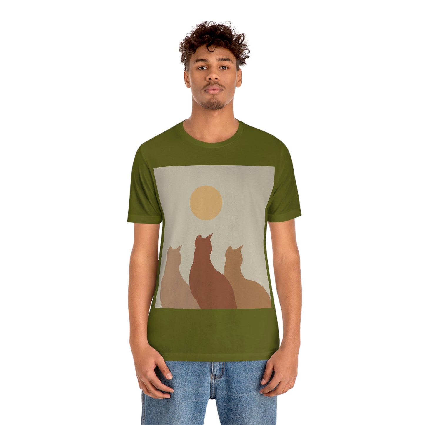 Abstract Boho Cats Relaxed Aesthetic Beige Minimalist Art Unisex Jersey Short Sleeve T-Shirt Ichaku [Perfect Gifts Selection]