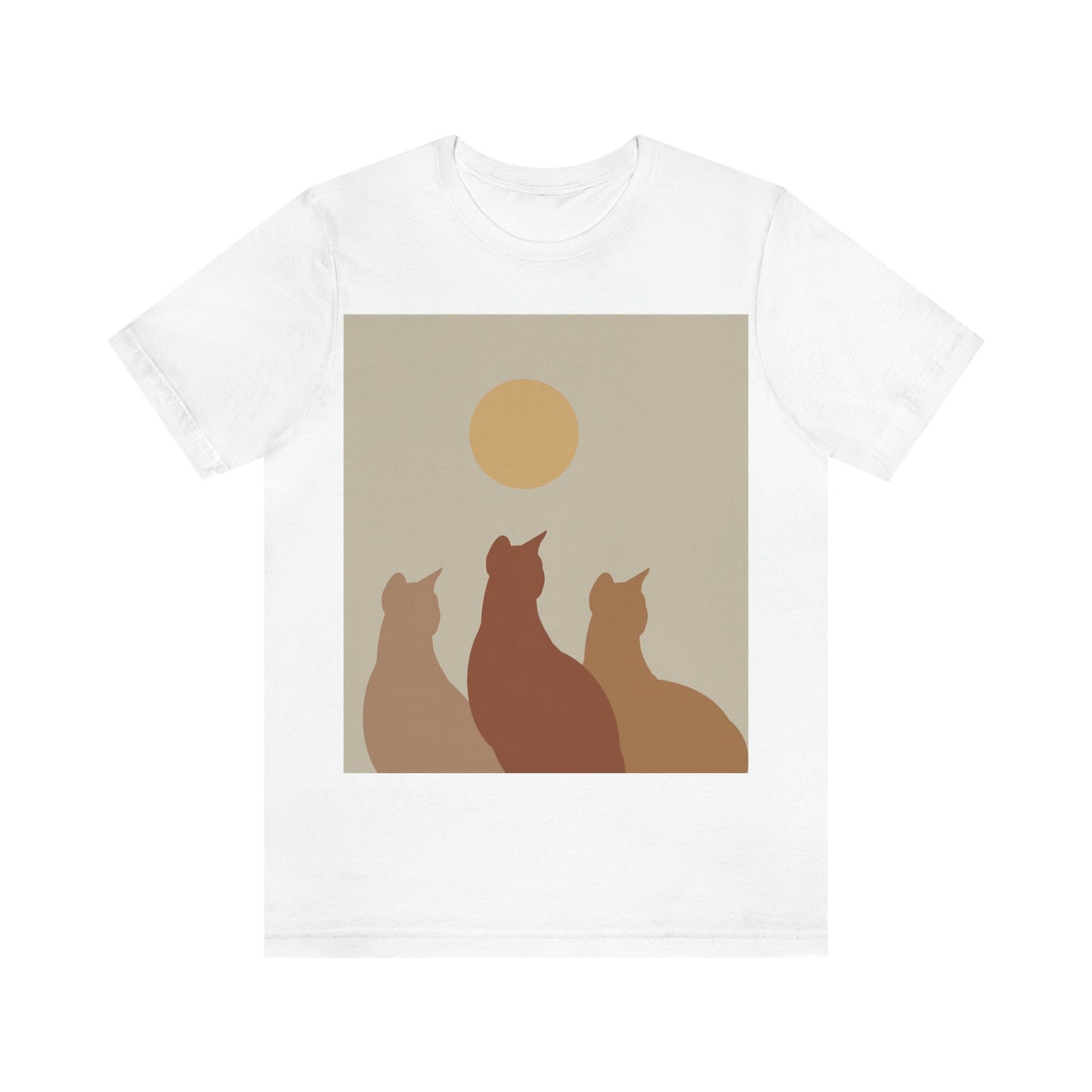 Abstract Boho Cats Relaxed Aesthetic Beige Minimalist Art Unisex Jersey Short Sleeve T-Shirt Ichaku [Perfect Gifts Selection]