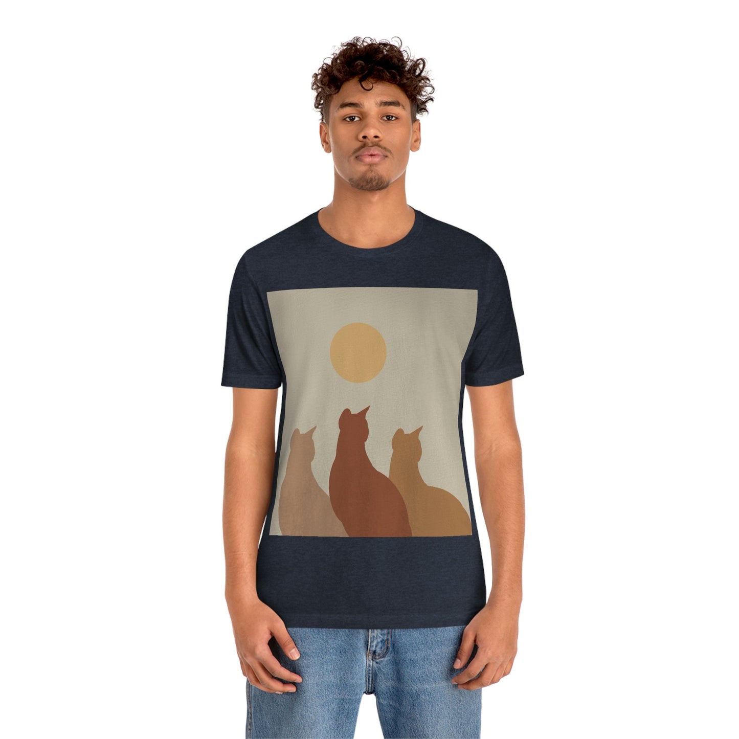 Abstract Boho Cats Relaxed Aesthetic Beige Minimalist Art Unisex Jersey Short Sleeve T-Shirt Ichaku [Perfect Gifts Selection]