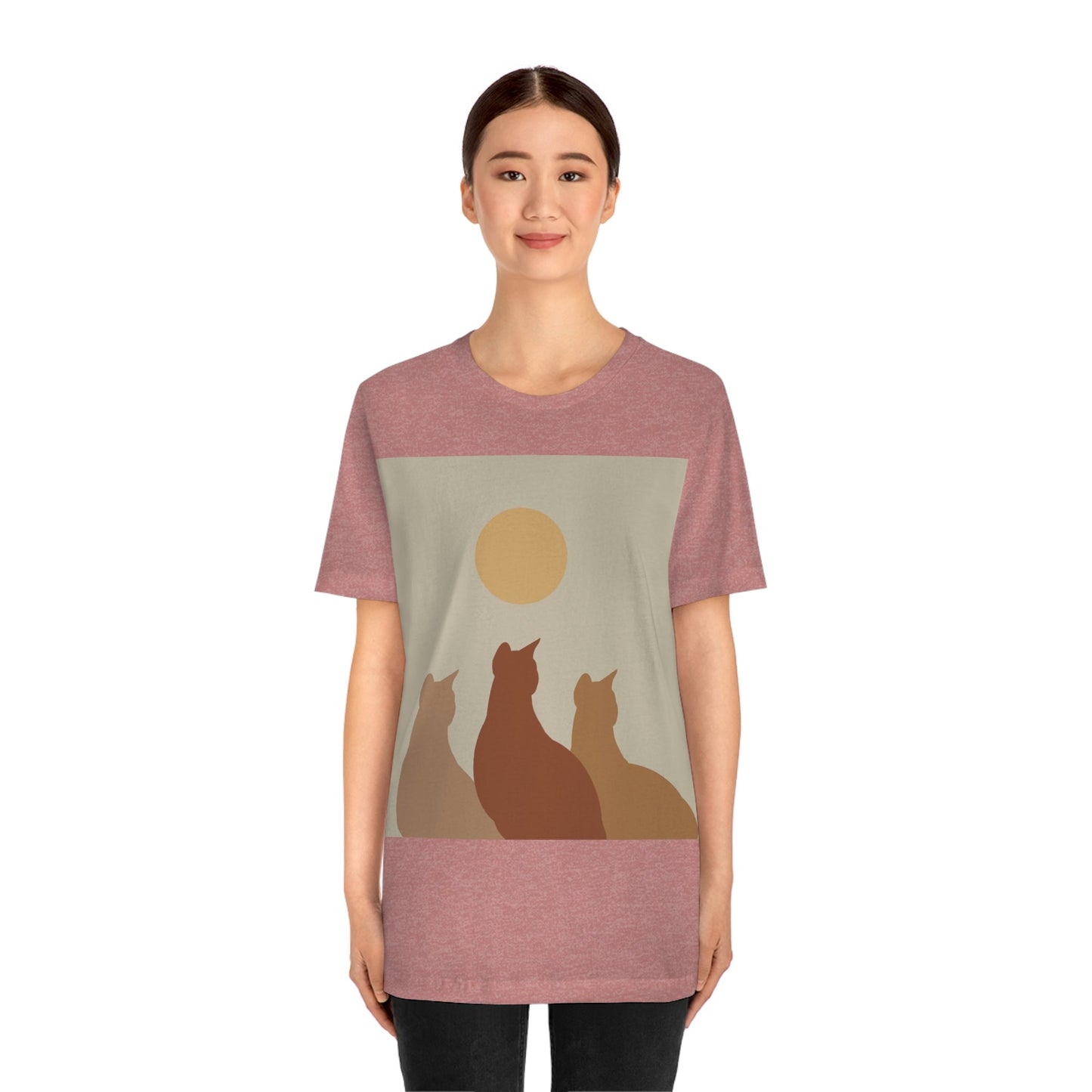 Abstract Boho Cats Relaxed Aesthetic Beige Minimalist Art Unisex Jersey Short Sleeve T-Shirt Ichaku [Perfect Gifts Selection]