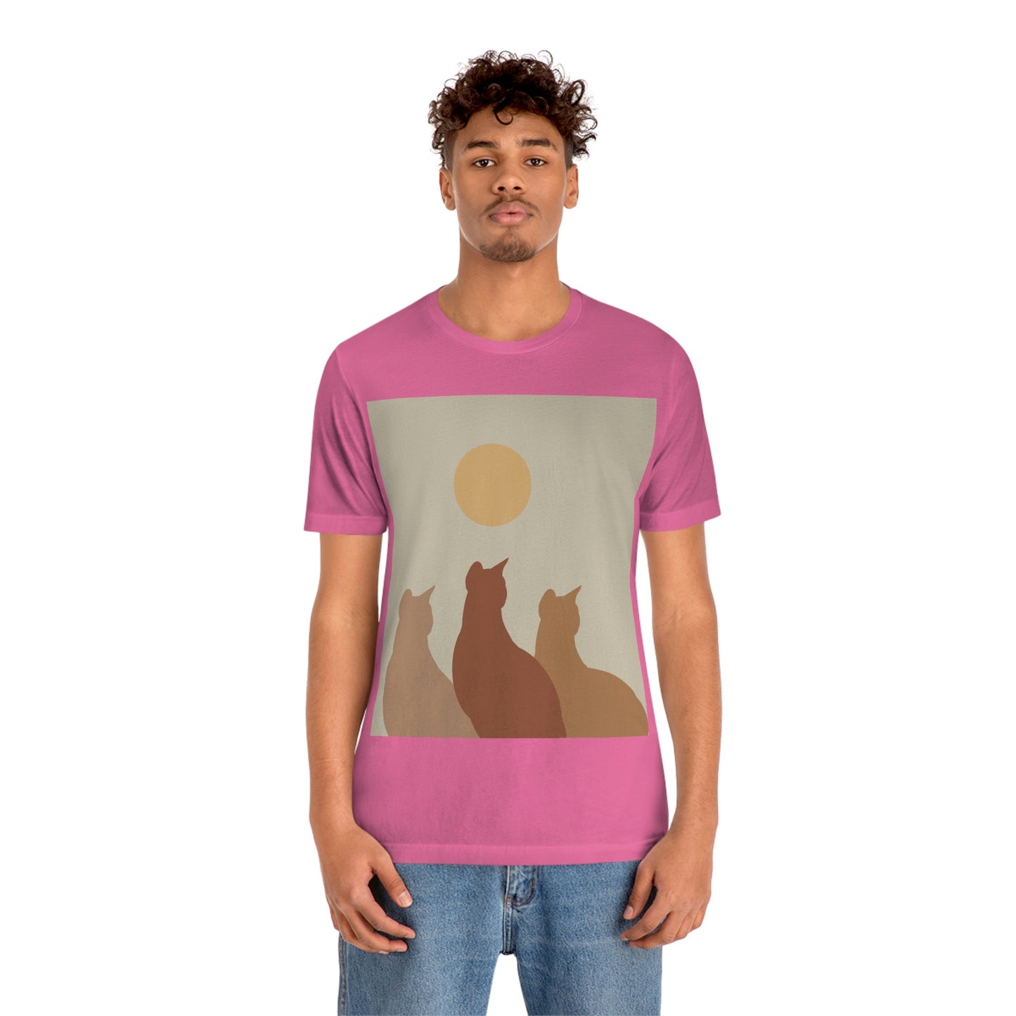 Abstract Boho Cats Relaxed Aesthetic Beige Minimalist Art Unisex Jersey Short Sleeve T-Shirt Ichaku [Perfect Gifts Selection]