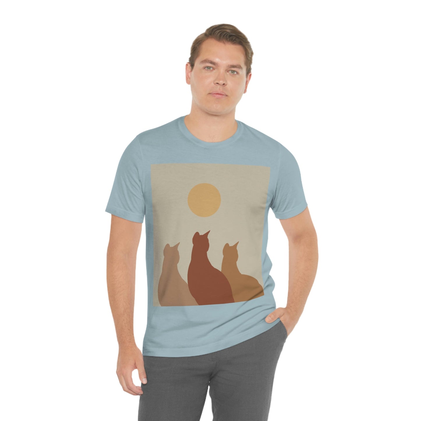 Abstract Boho Cats Relaxed Aesthetic Beige Minimalist Art Unisex Jersey Short Sleeve T-Shirt Ichaku [Perfect Gifts Selection]