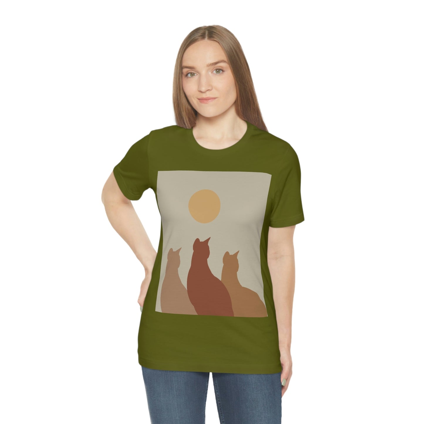 Abstract Boho Cats Relaxed Aesthetic Beige Minimalist Art Unisex Jersey Short Sleeve T-Shirt Ichaku [Perfect Gifts Selection]