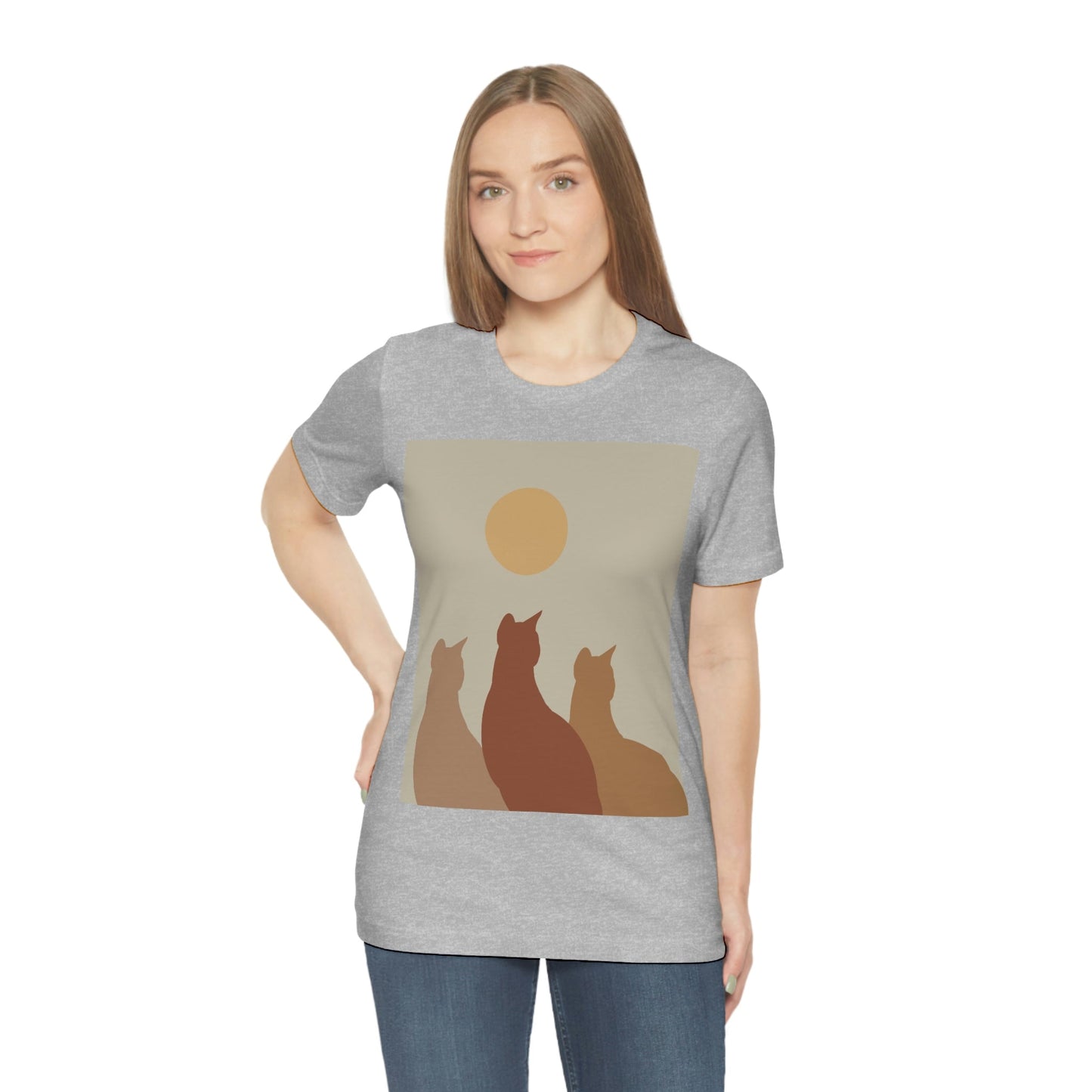 Abstract Boho Cats Relaxed Aesthetic Beige Minimalist Art Unisex Jersey Short Sleeve T-Shirt Ichaku [Perfect Gifts Selection]