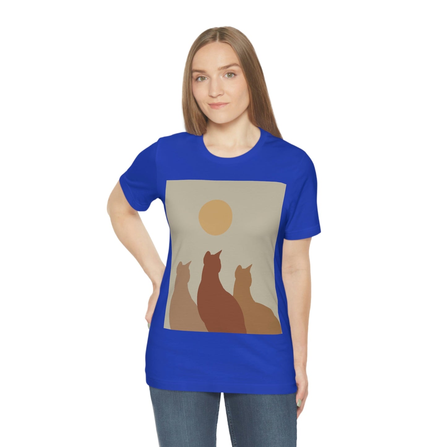 Abstract Boho Cats Relaxed Aesthetic Beige Minimalist Art Unisex Jersey Short Sleeve T-Shirt Ichaku [Perfect Gifts Selection]