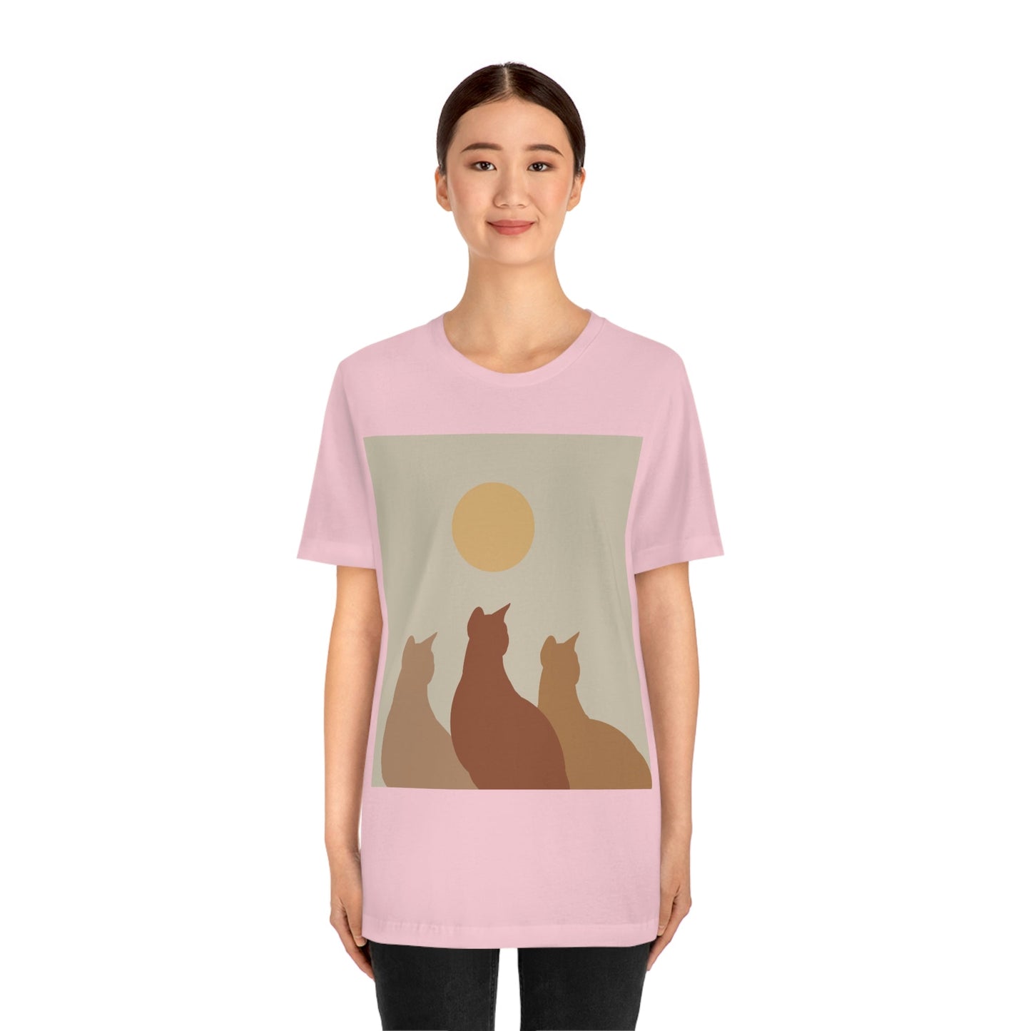 Abstract Boho Cats Relaxed Aesthetic Beige Minimalist Art Unisex Jersey Short Sleeve T-Shirt Ichaku [Perfect Gifts Selection]