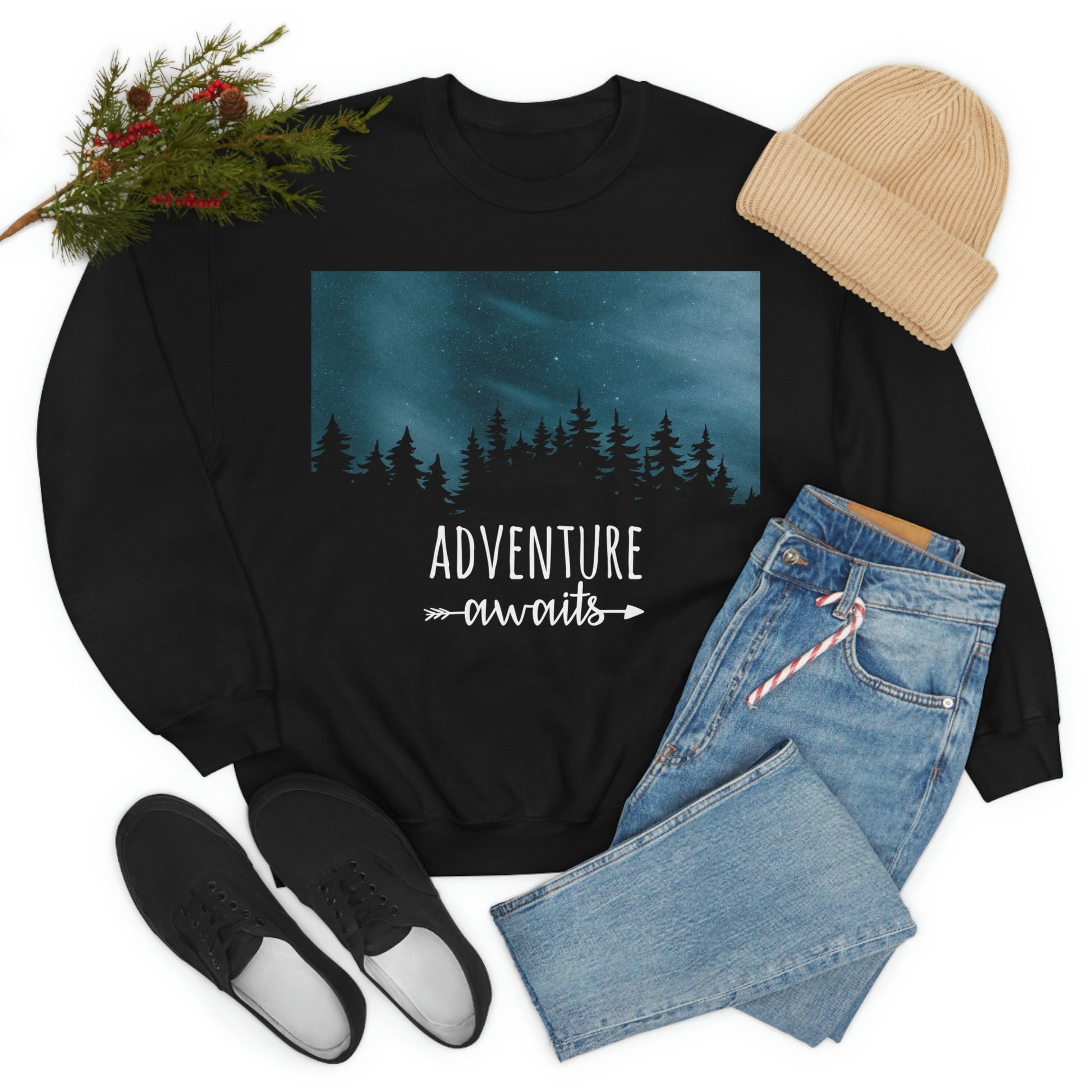 Adventure Awaits Art Vacation Landscape Explore Unisex Heavy Blend™ Crewneck Sweatshirt Ichaku [Perfect Gifts Selection]