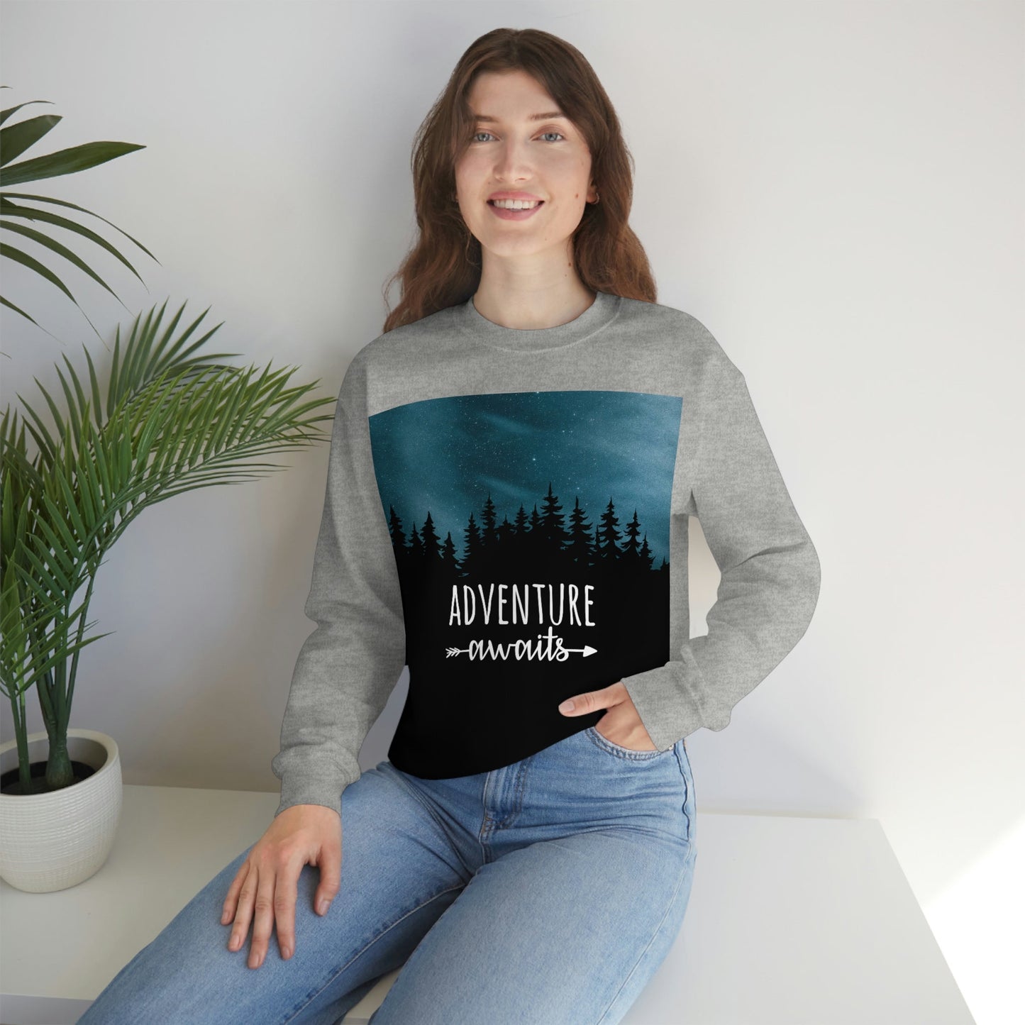 Adventure Awaits Art Vacation Landscape Explore Unisex Heavy Blend™ Crewneck Sweatshirt Ichaku [Perfect Gifts Selection]